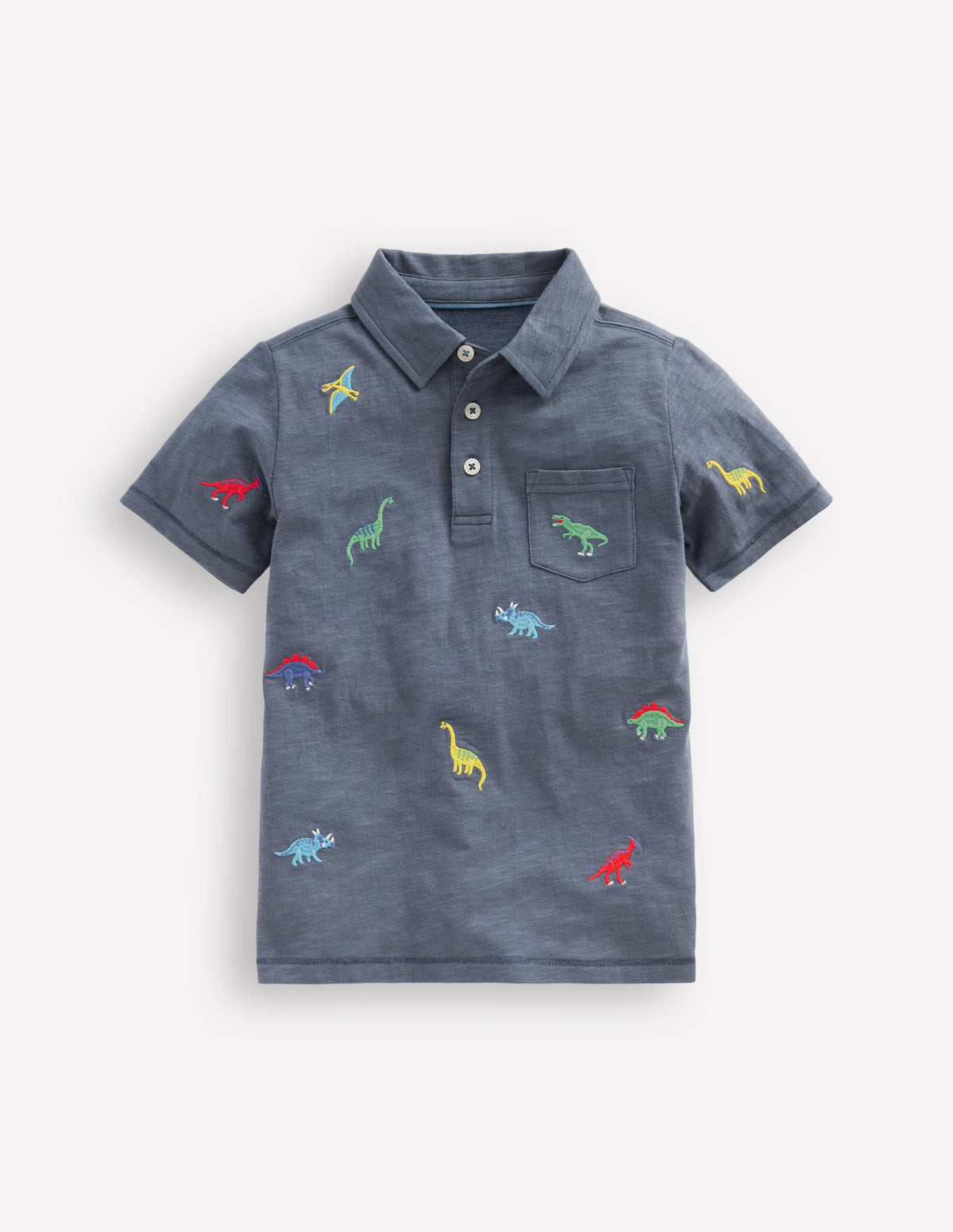 Embroidered Slub Polo Shirt-Multi Dinosaurs - Image 1