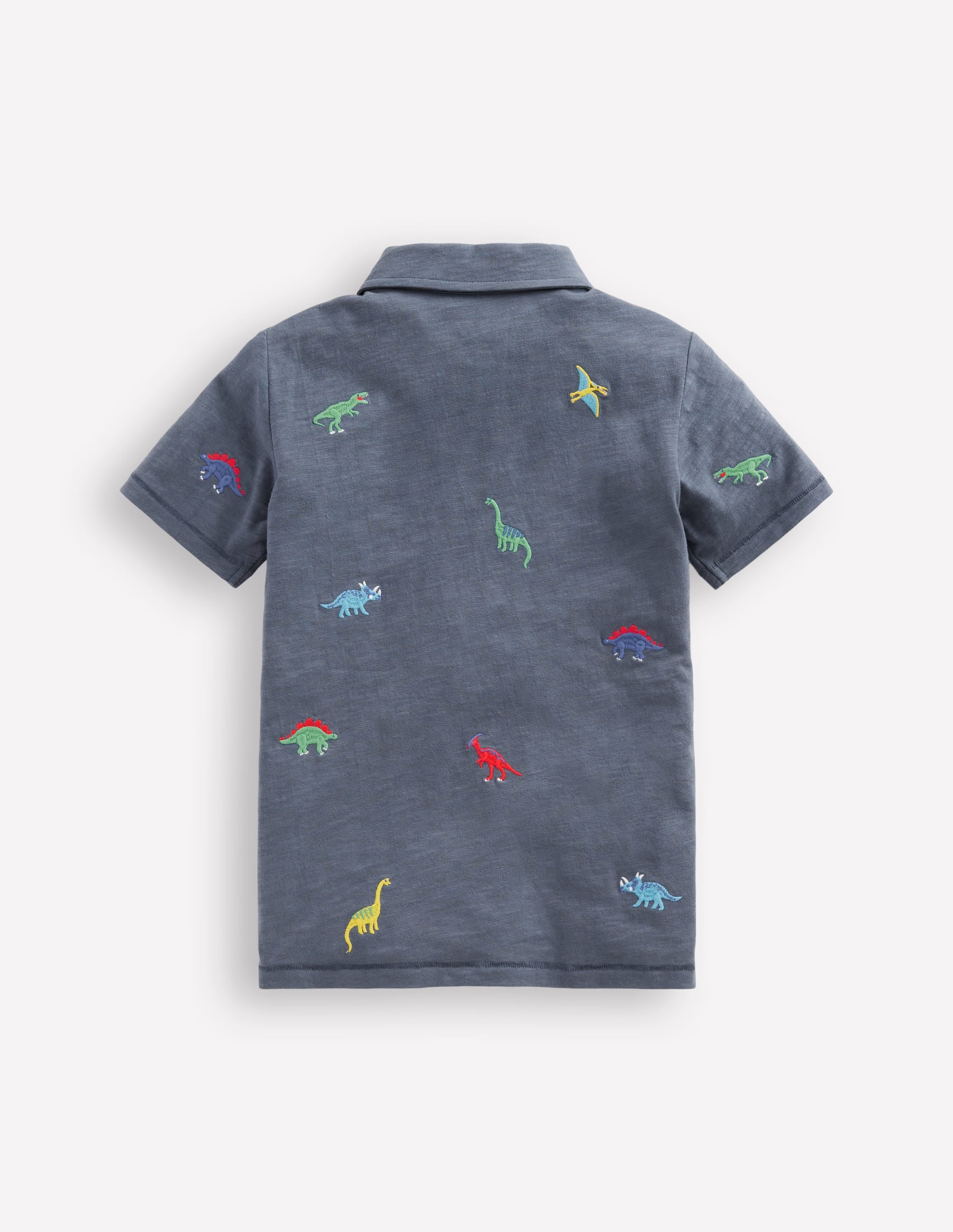 Embroidered Slub Polo Shirt-Multi Dinosaurs - Image 2