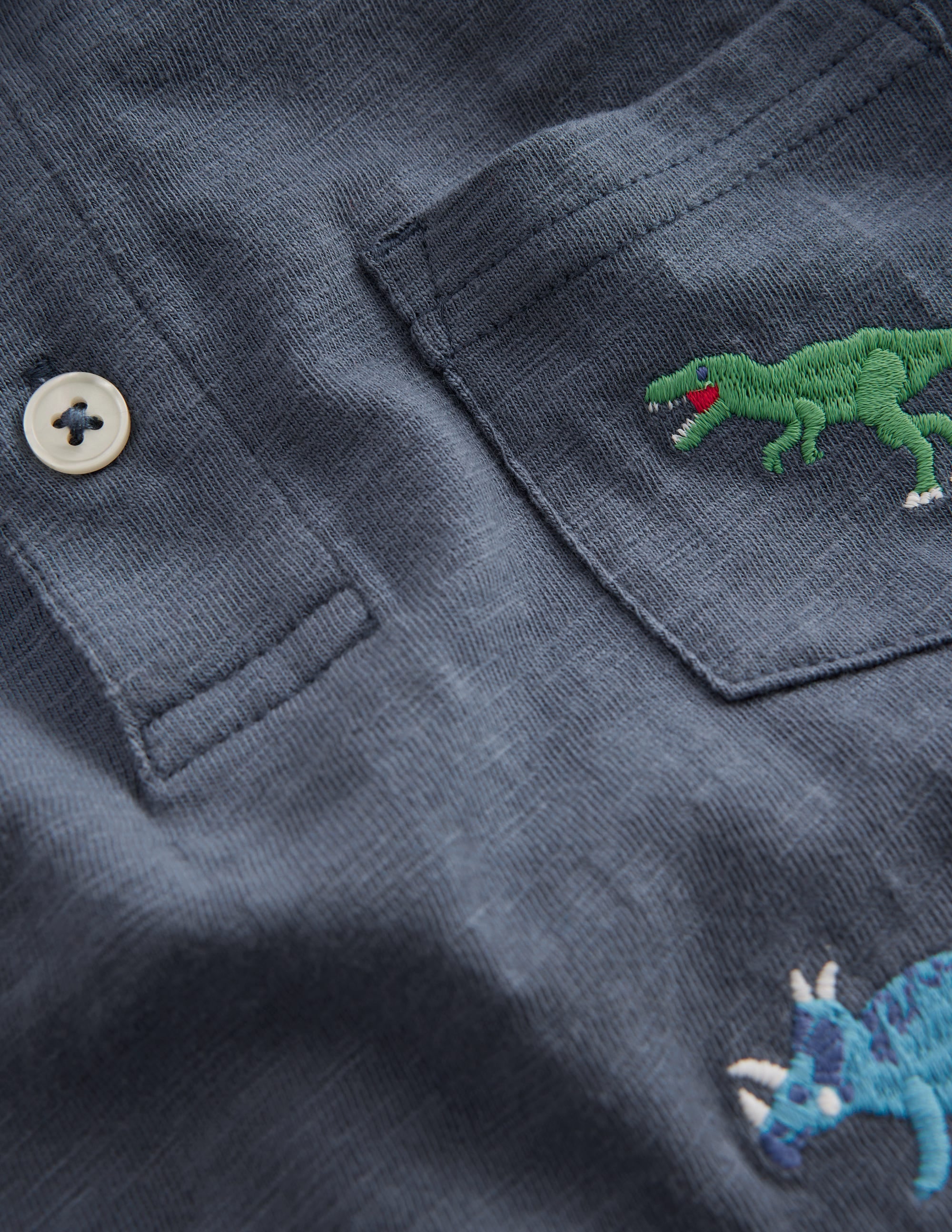 Embroidered Slub Polo Shirt-Multi Dinosaurs - Image 3