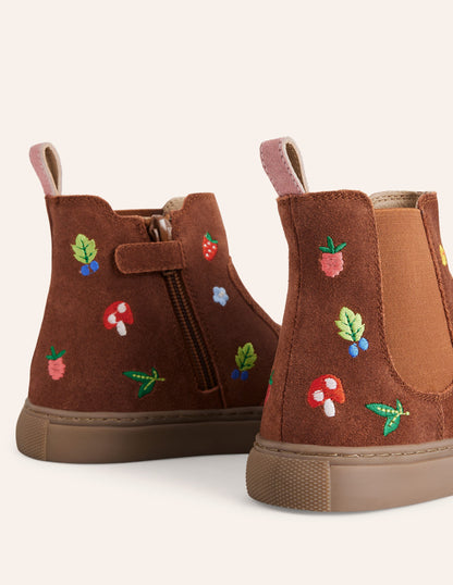 Embroidered Ankle Boots-Tan Embroidered Motifs-3