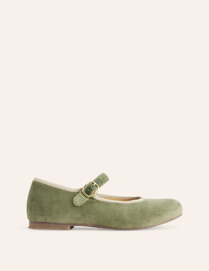 Velvet Mary Janes-Leaf Green-1