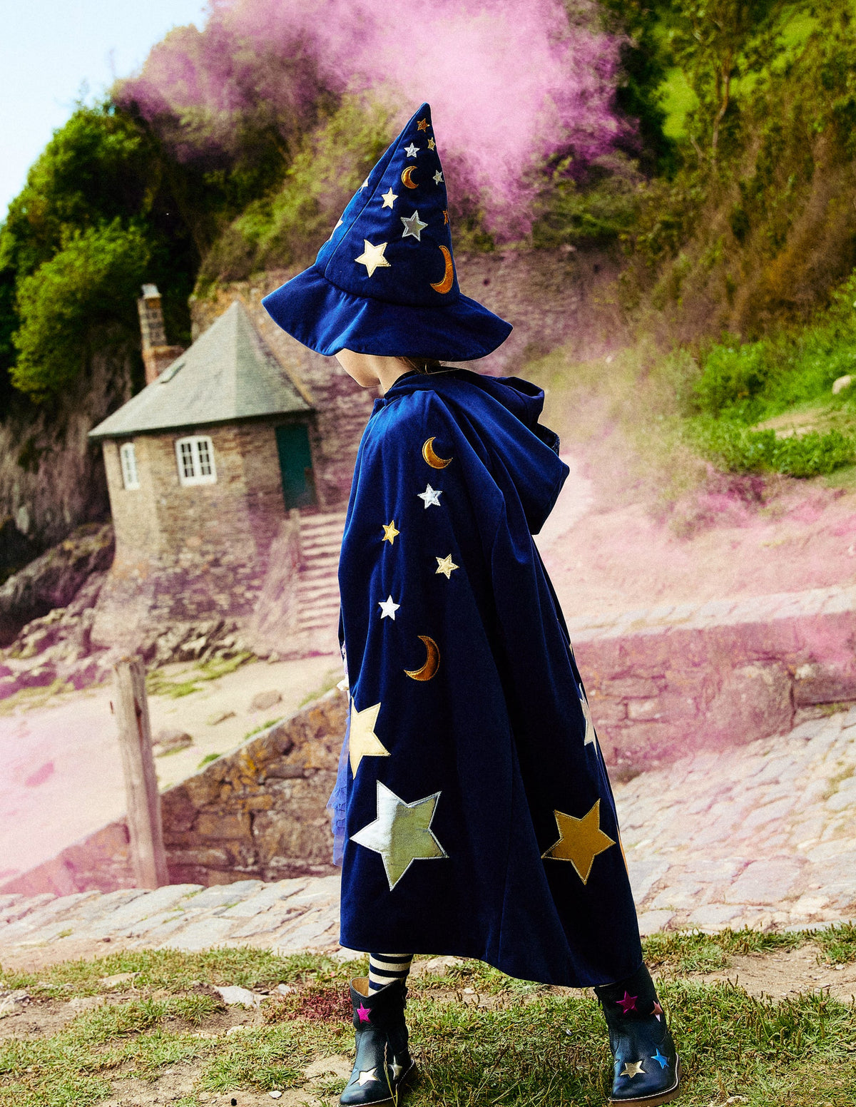 Embroidered Velvet Cape-College Navy-4