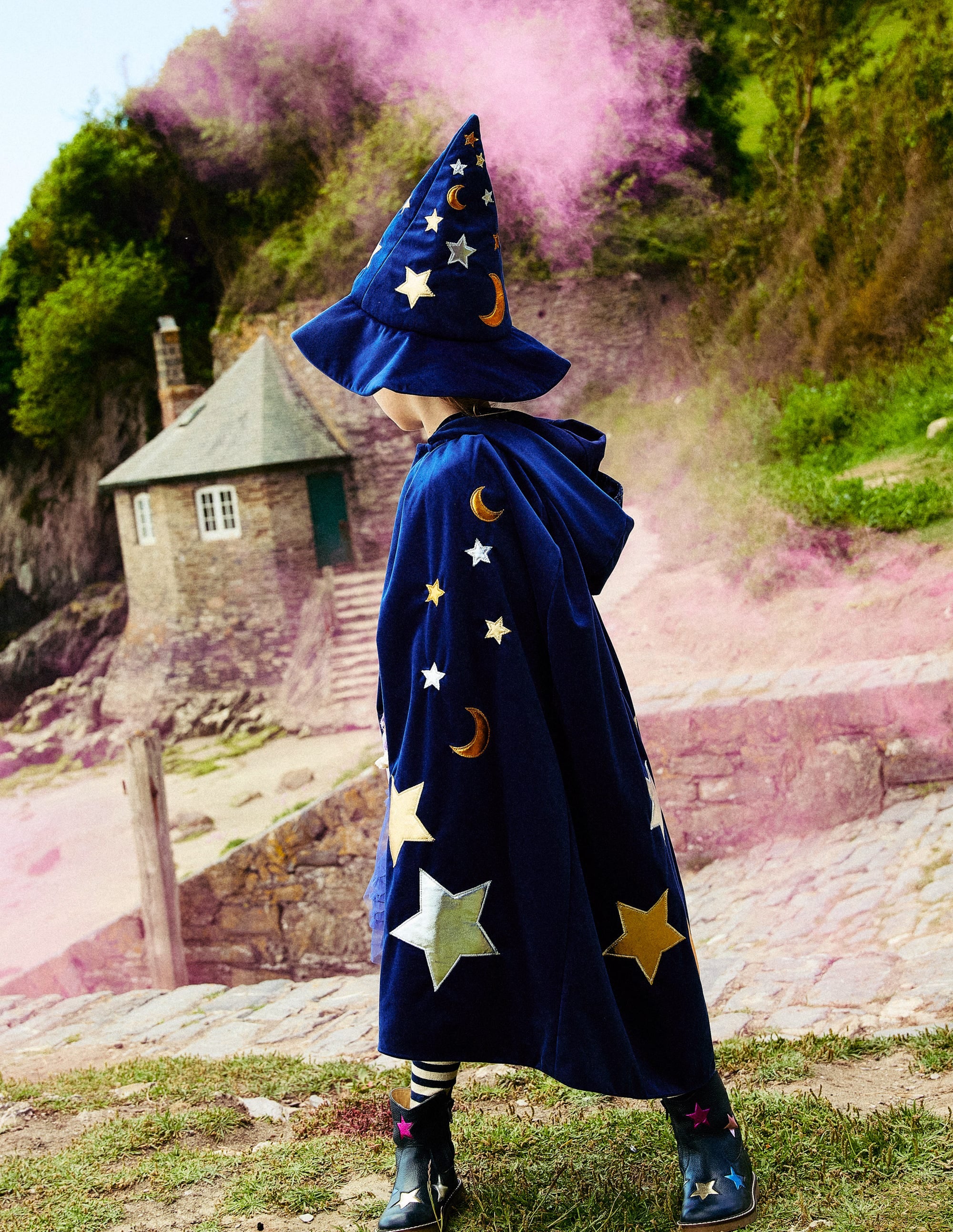 Embroidered Velvet Cape-College Navy - Image 4