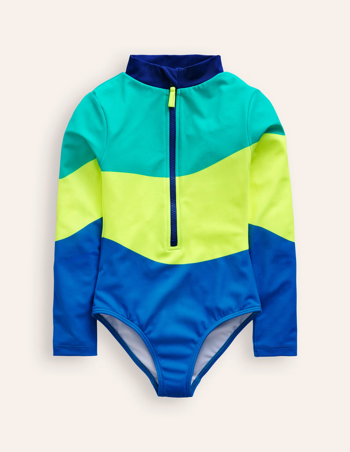 Long-sleeved Swimsuit-Blue/ Yellow Colourblock-1