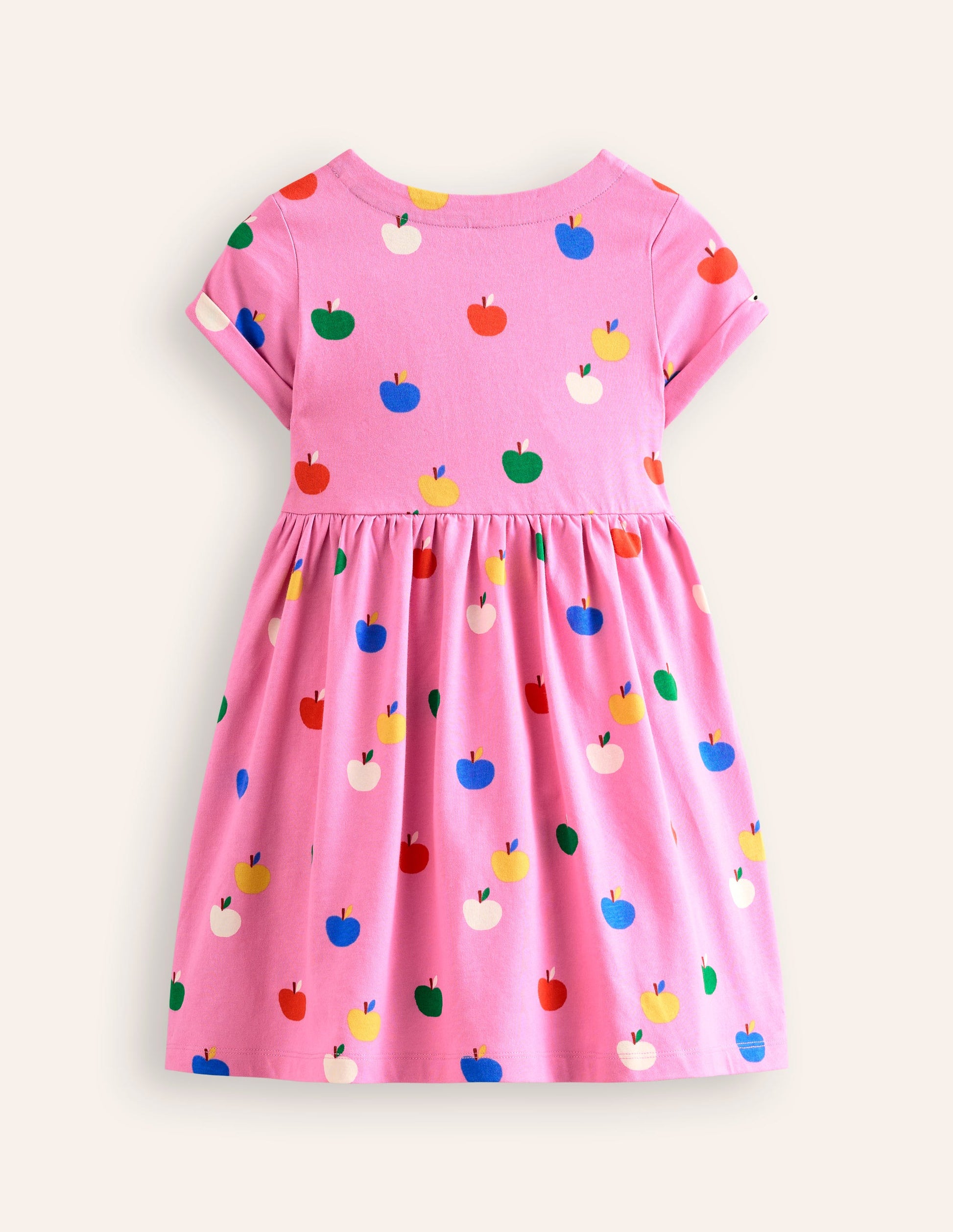 Short-sleeved Fun Jersey Dress-Cosmos Pink Rainbow Apples-4