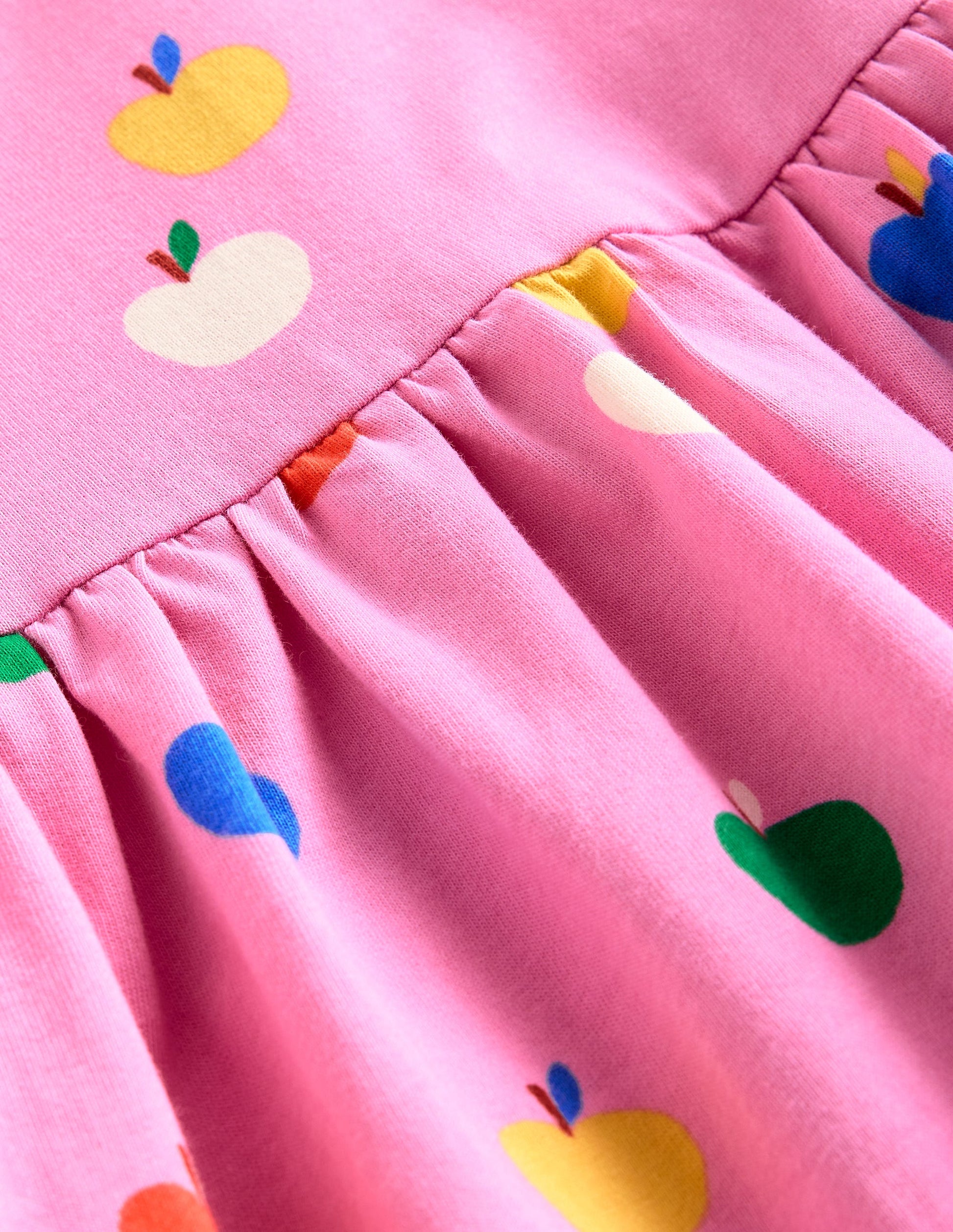 Short-sleeved Fun Jersey Dress-Cosmos Pink Rainbow Apples-5
