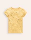 Short-sleeved Pointelle Top-Spring Yellow Daisies