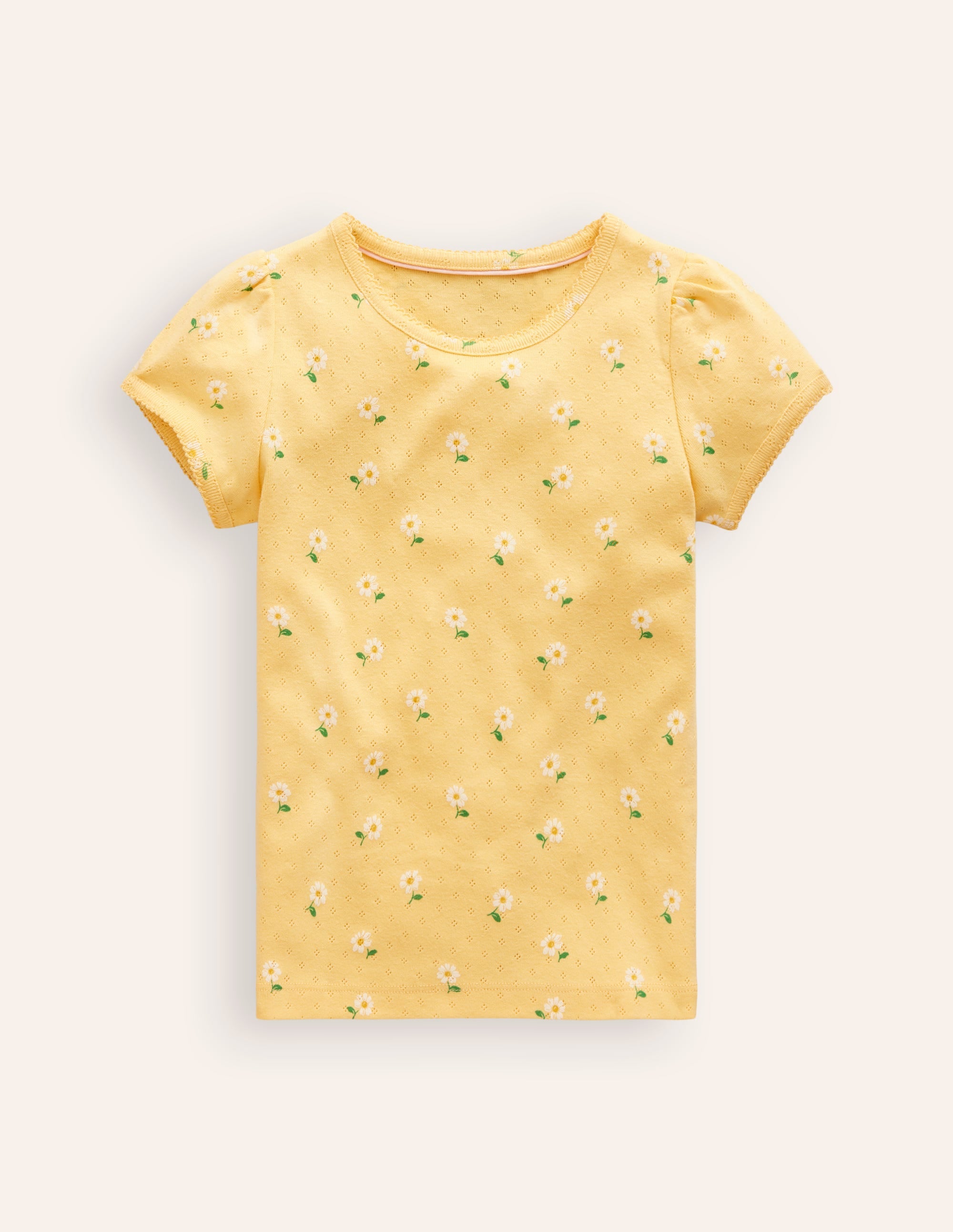 Short-sleeved Pointelle Top-Spring Yellow Daisies - Image 1