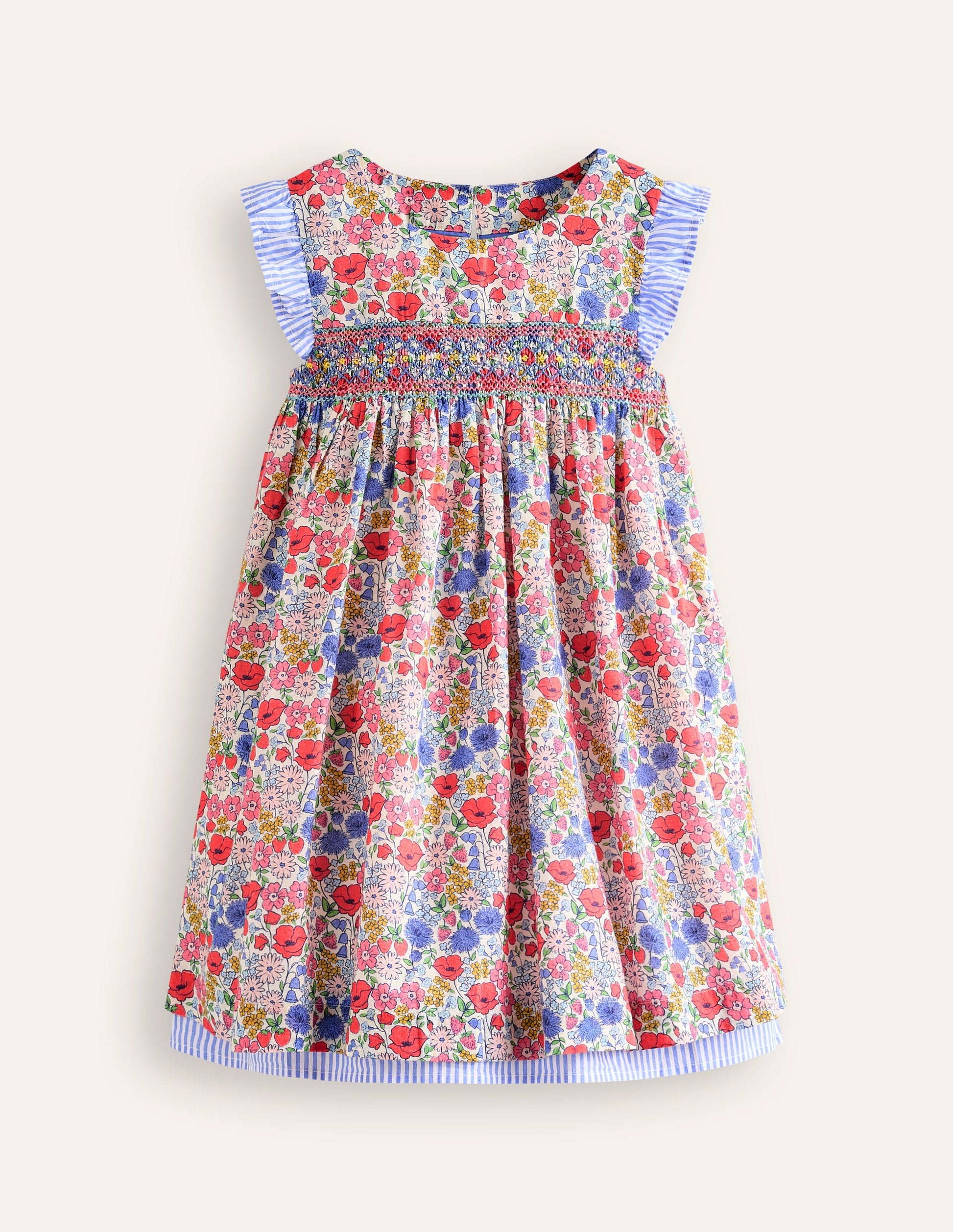 Smocked Lace Trim Dress-Multi Flowerbed-3