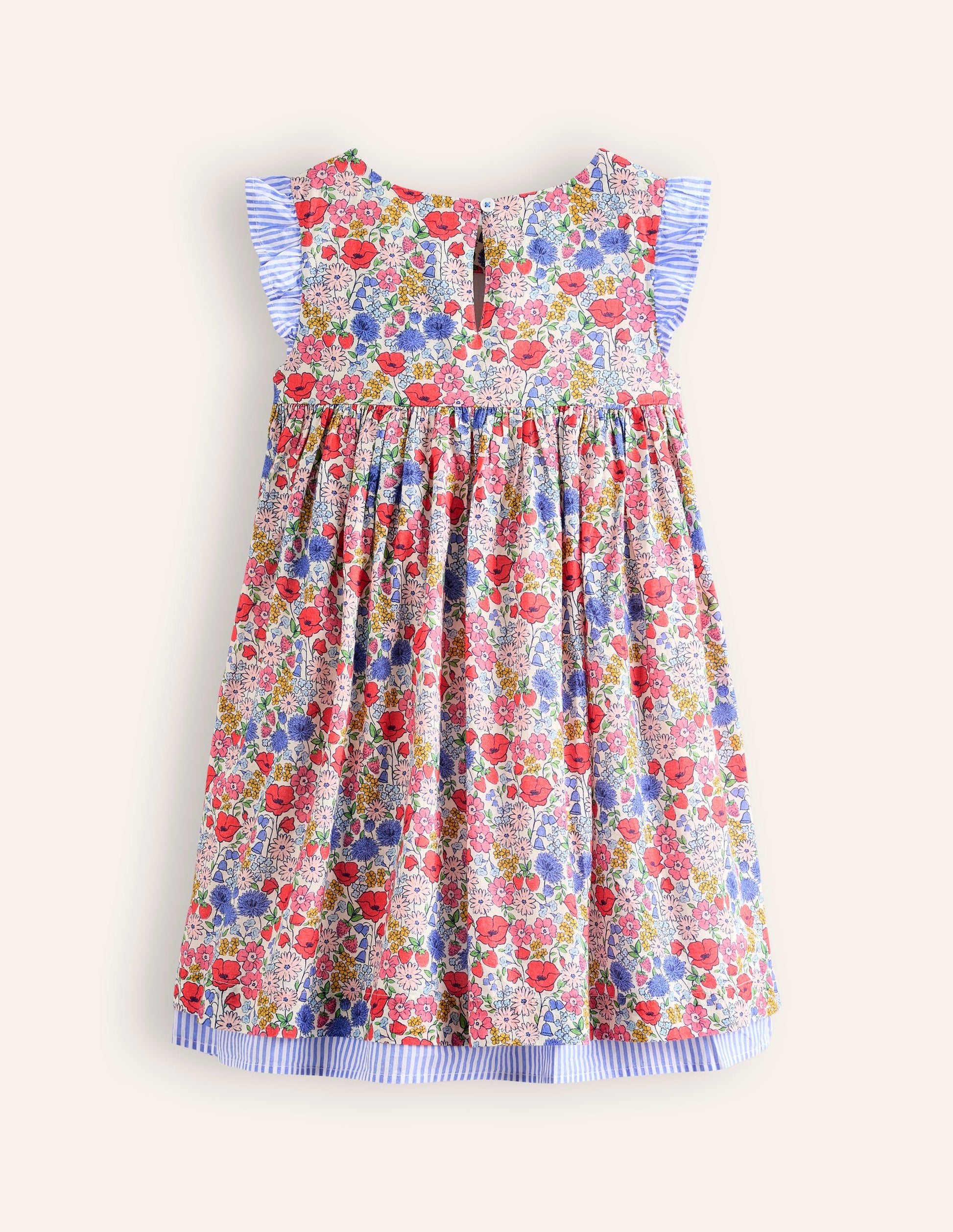 Smocked Lace Trim Dress-Multi Flowerbed-4