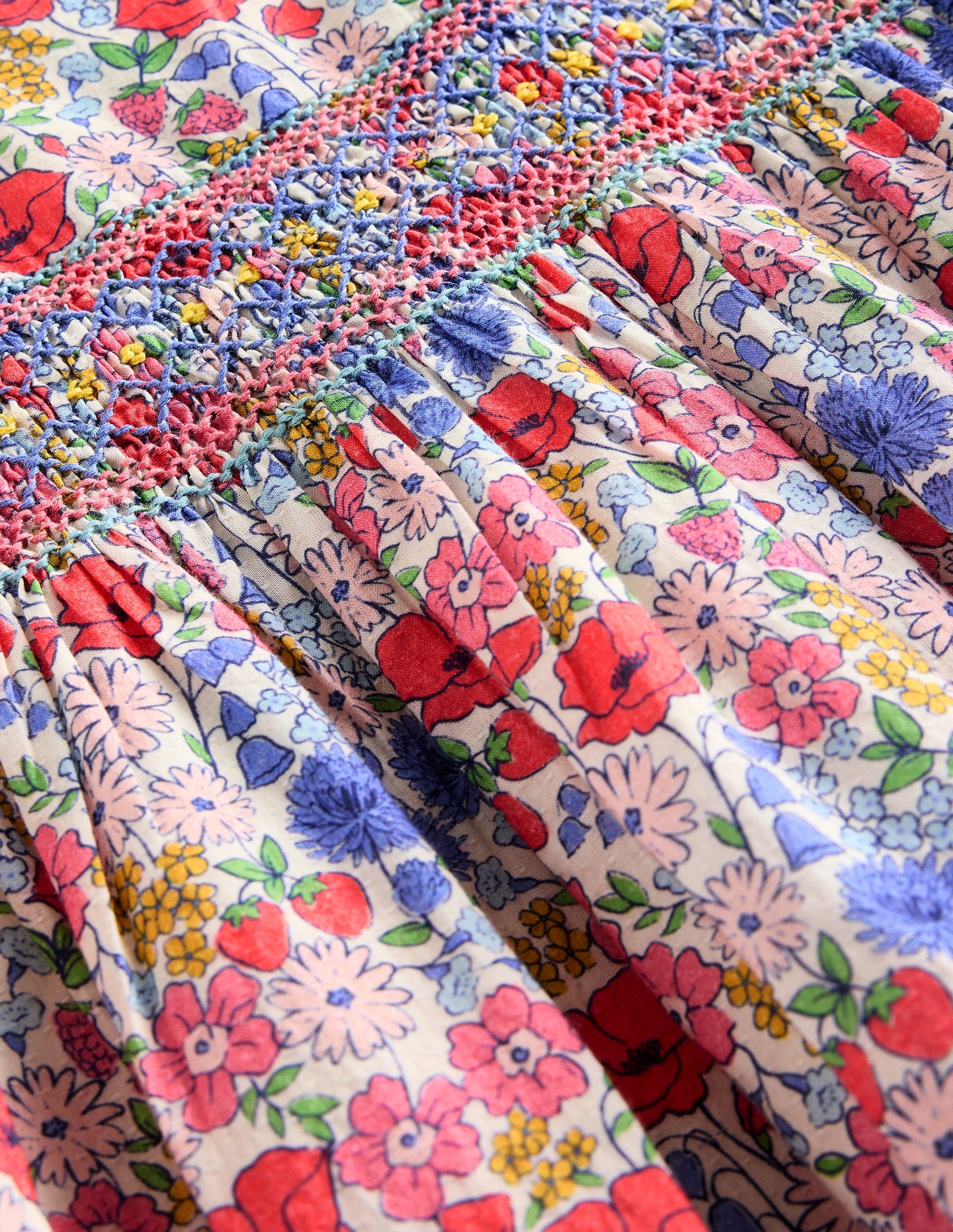 Smocked Lace Trim Dress-Multi Flowerbed-5