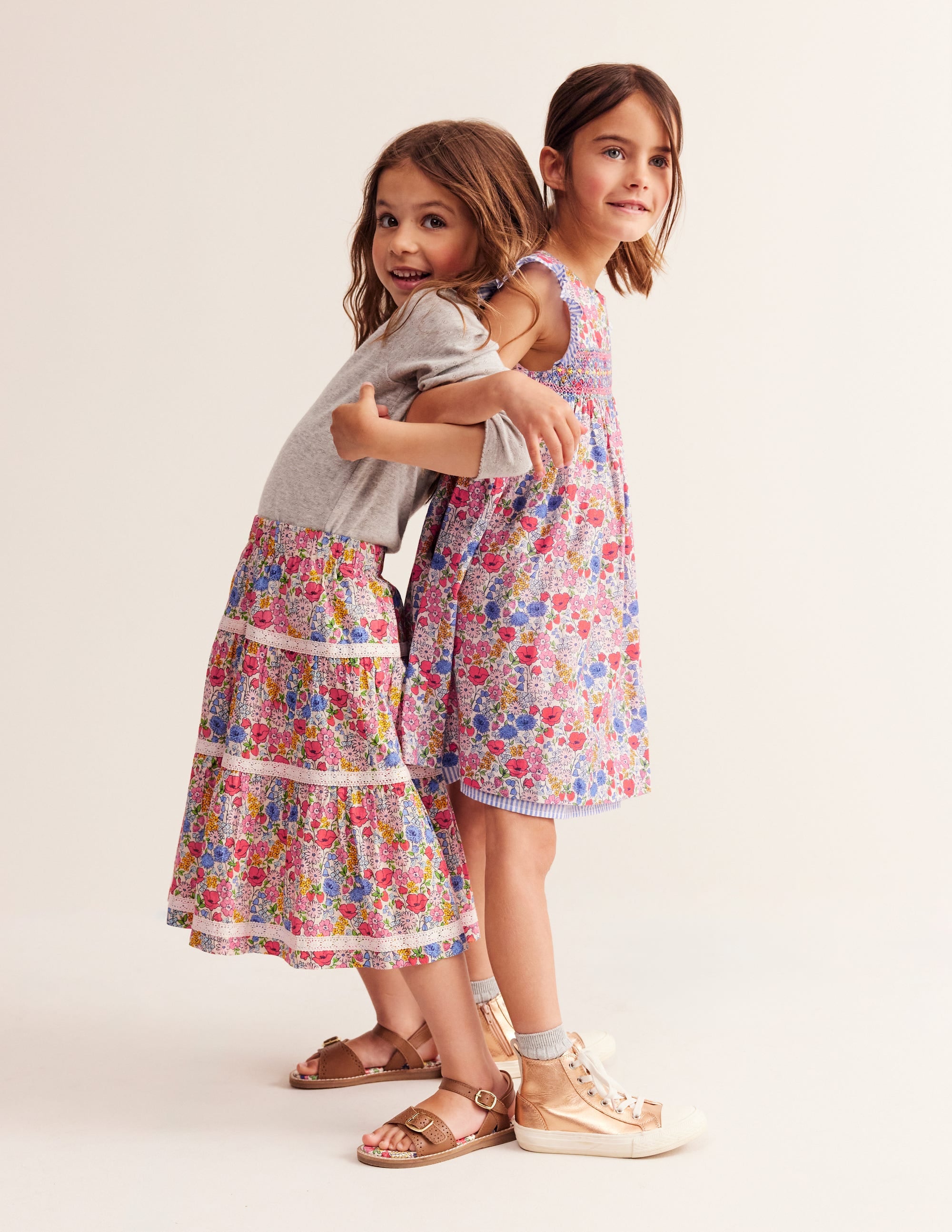 Printed Tiered Midi Skirt-Bubblegum Peony Floral - Image 1