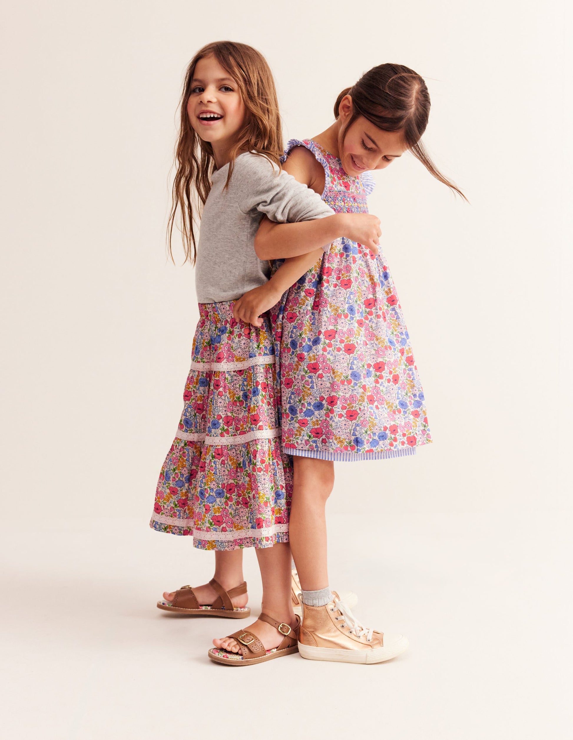 Printed Tiered Midi Skirt-Bubblegum Peony Floral-2