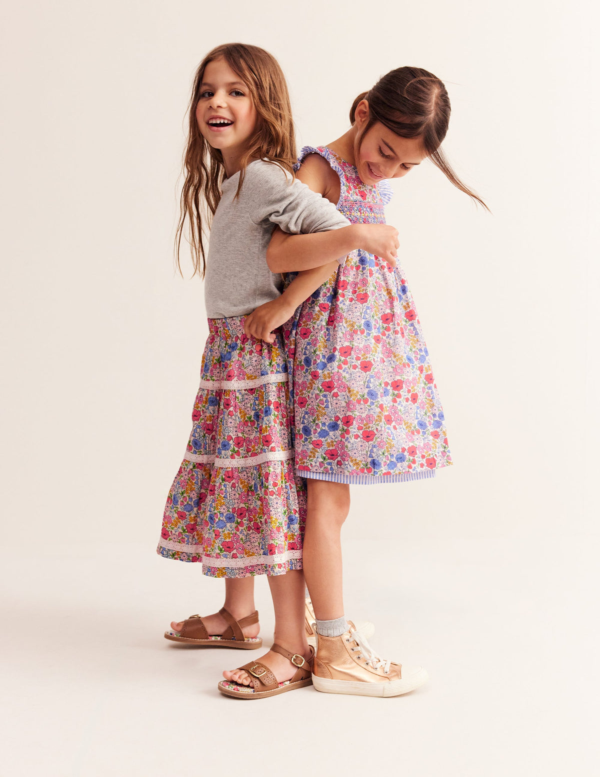 Printed Tiered Midi Skirt-Bubblegum Peony Floral - Image 2