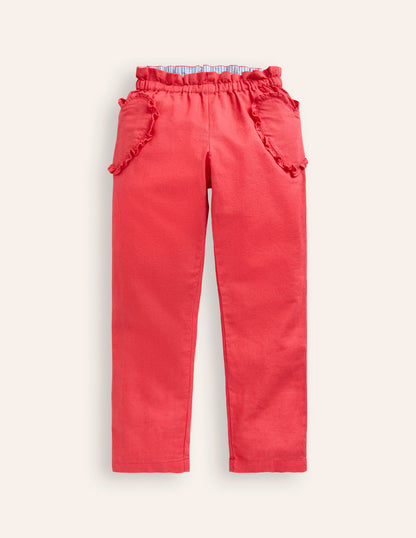 Cotton Linen Pull-on Trousers-Jam Red-1