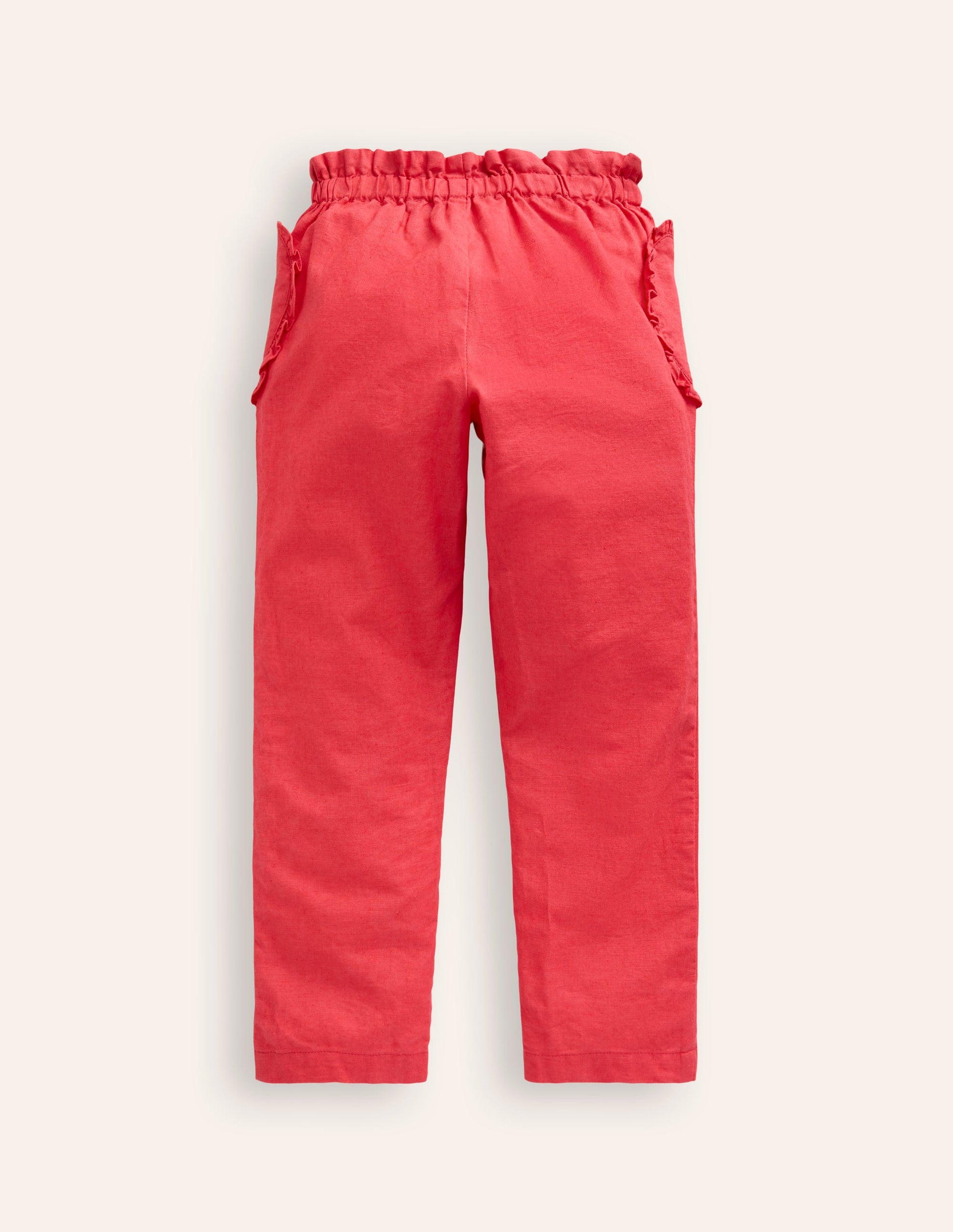 Cotton Linen Pull-on Trousers-Jam Red-2