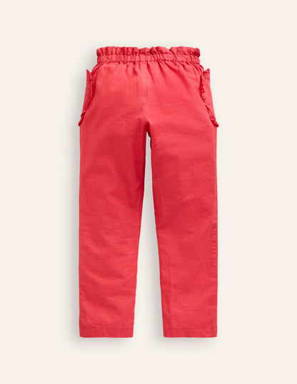 Cotton Linen Pull-on Trousers-Jam Red-2