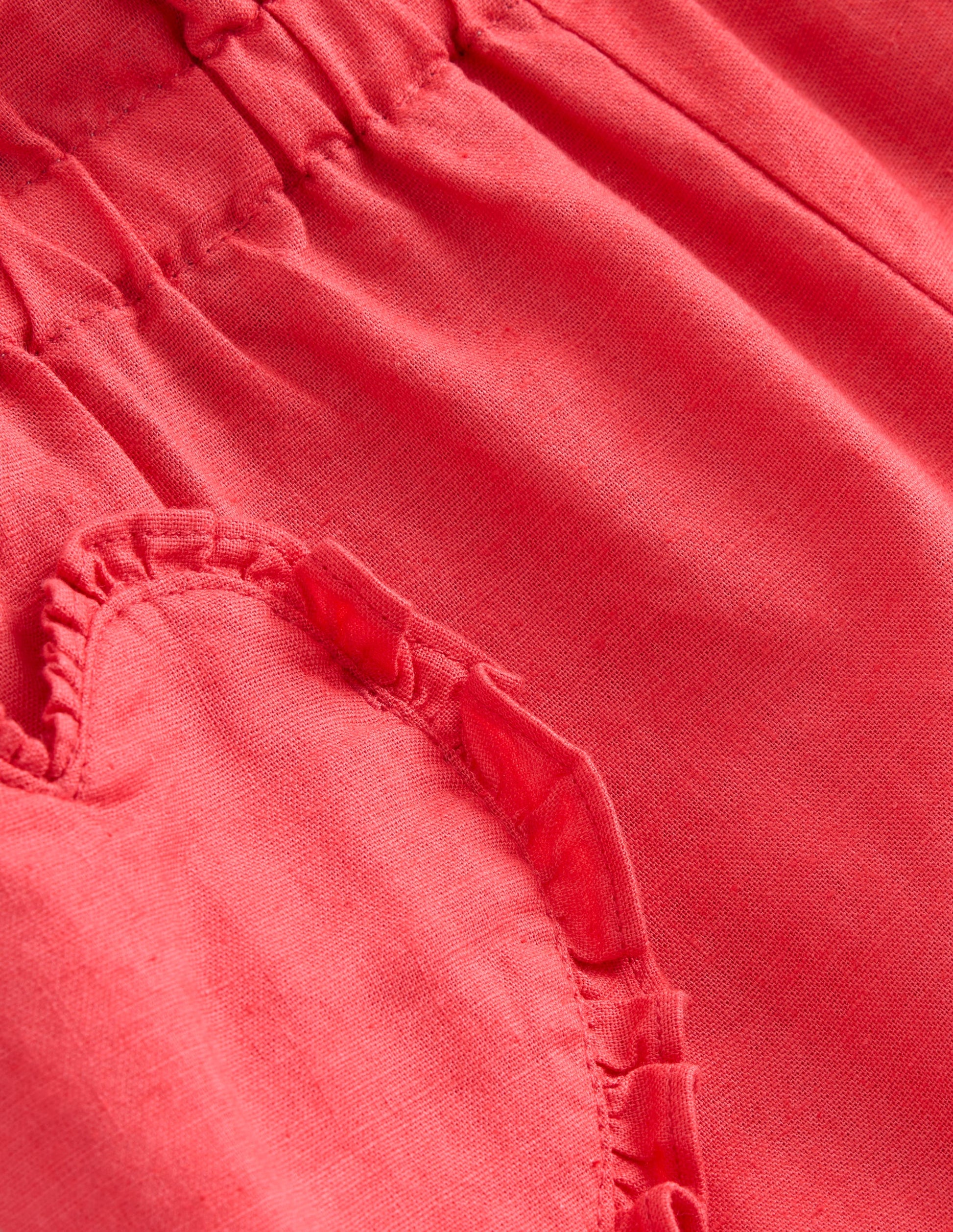 Cotton Linen Pull-on Trousers-Jam Red-3