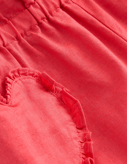 Cotton Linen Pull-on Trousers-Jam Red-3