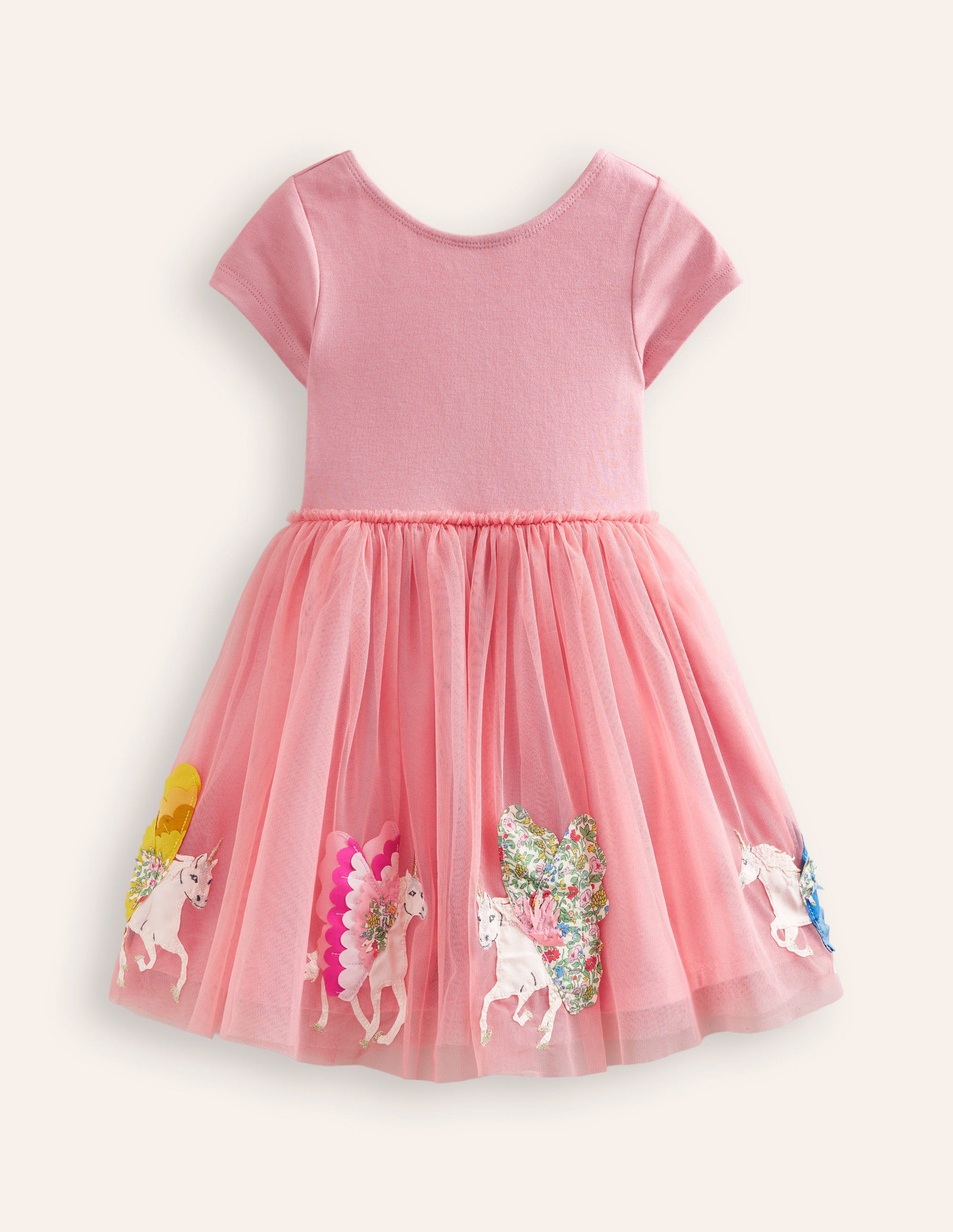 Katie Appliqué Tulle Dress-Almond Pink Unicorns-1