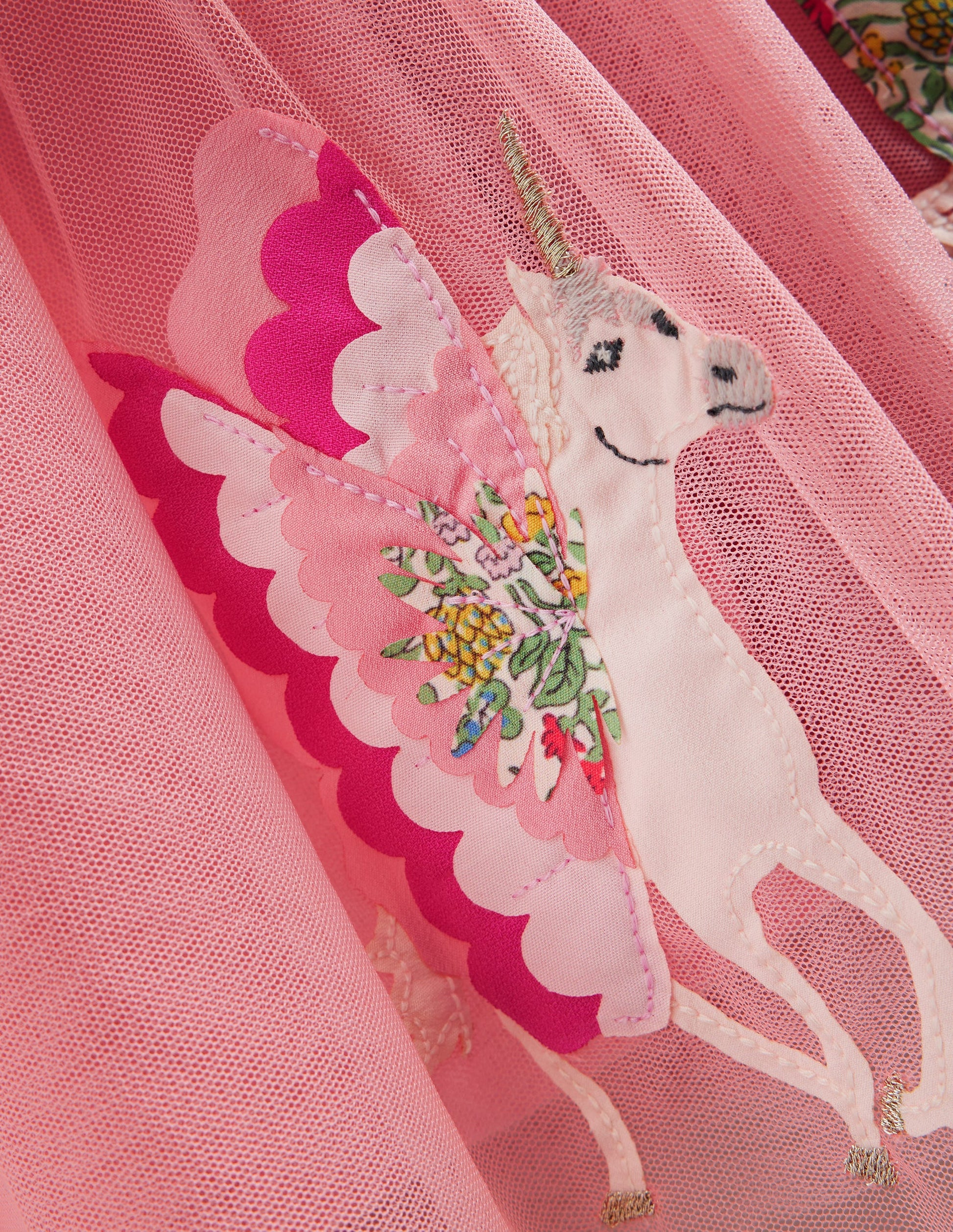 Katie Appliqué Tulle Dress-Almond Pink Unicorns-3