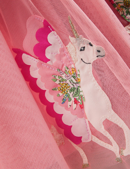 Katie Appliqué Tulle Dress-Almond Pink Unicorns-3