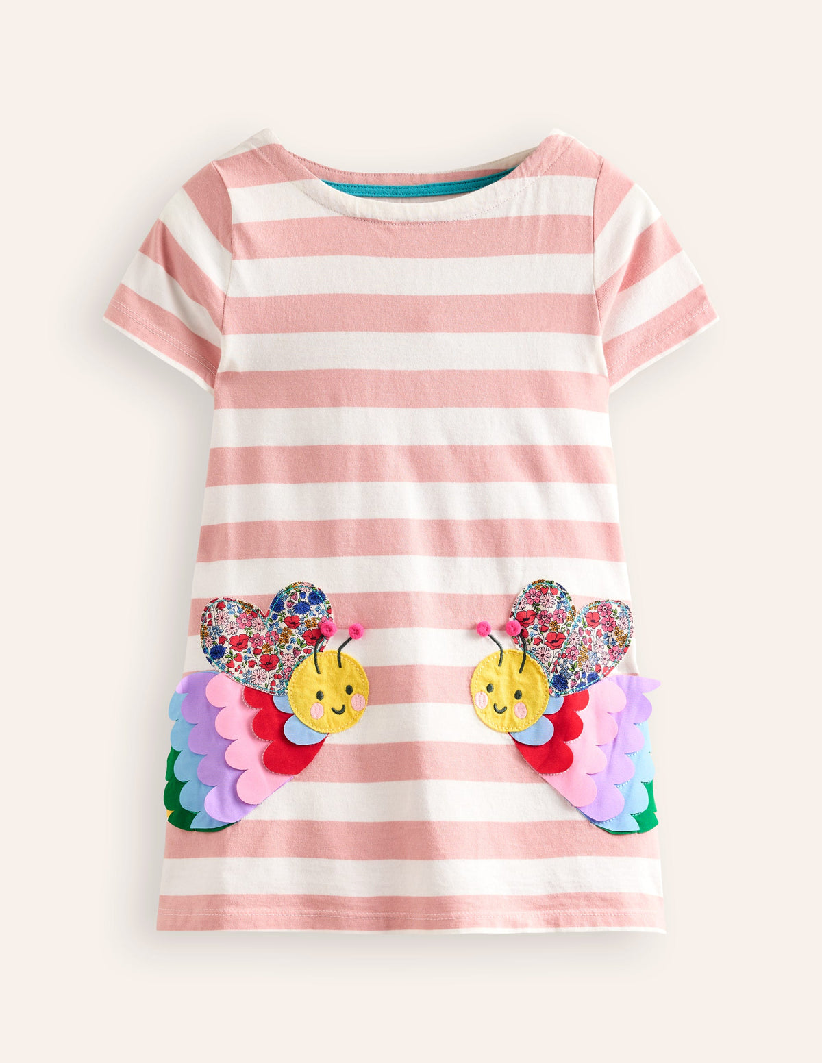 Short Sleeve Appliqué Tunic-Ivory/ Ballet Pink Bee - Image 1
