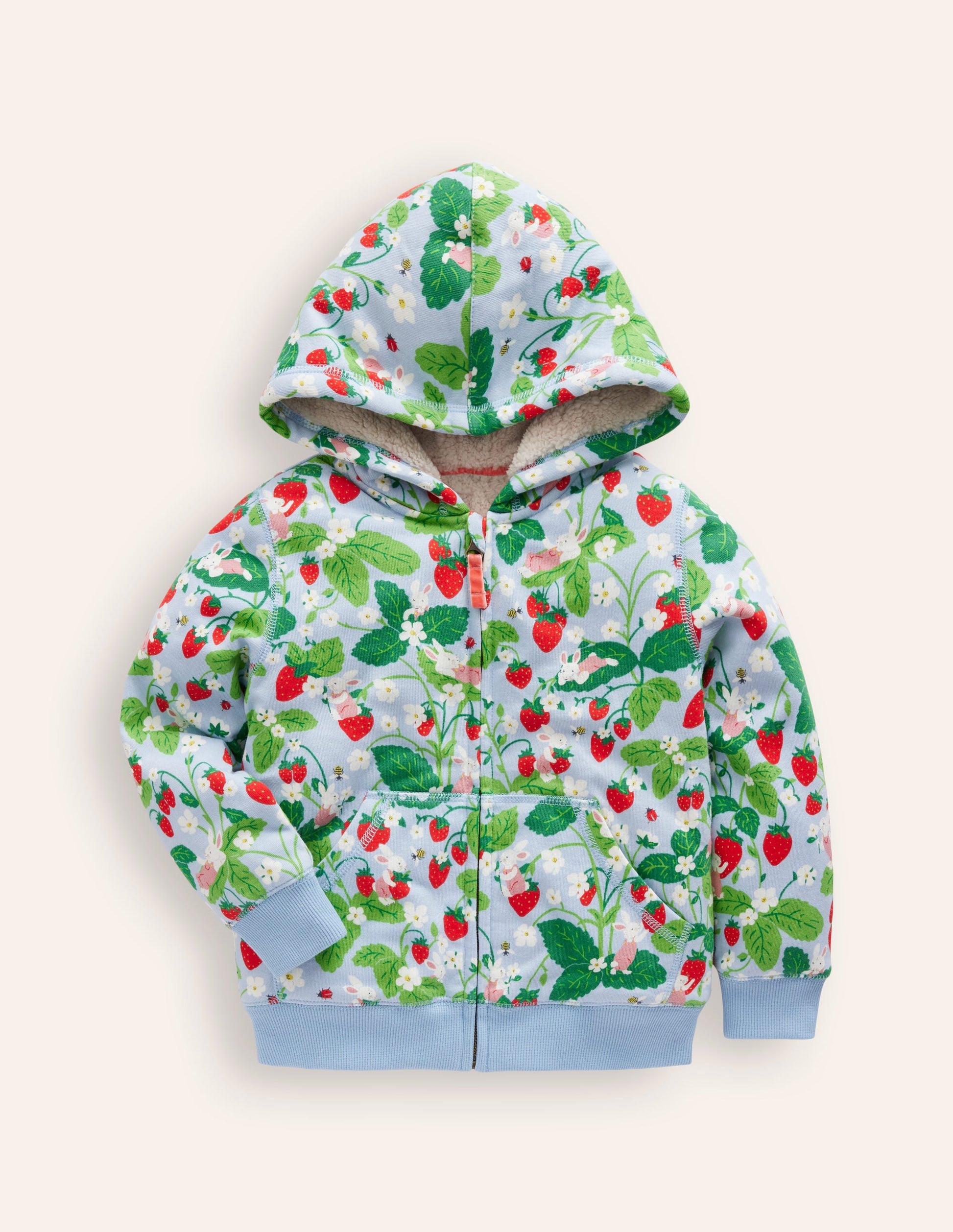 Shaggy-lined Hoodie-Strawberry Field Print-1