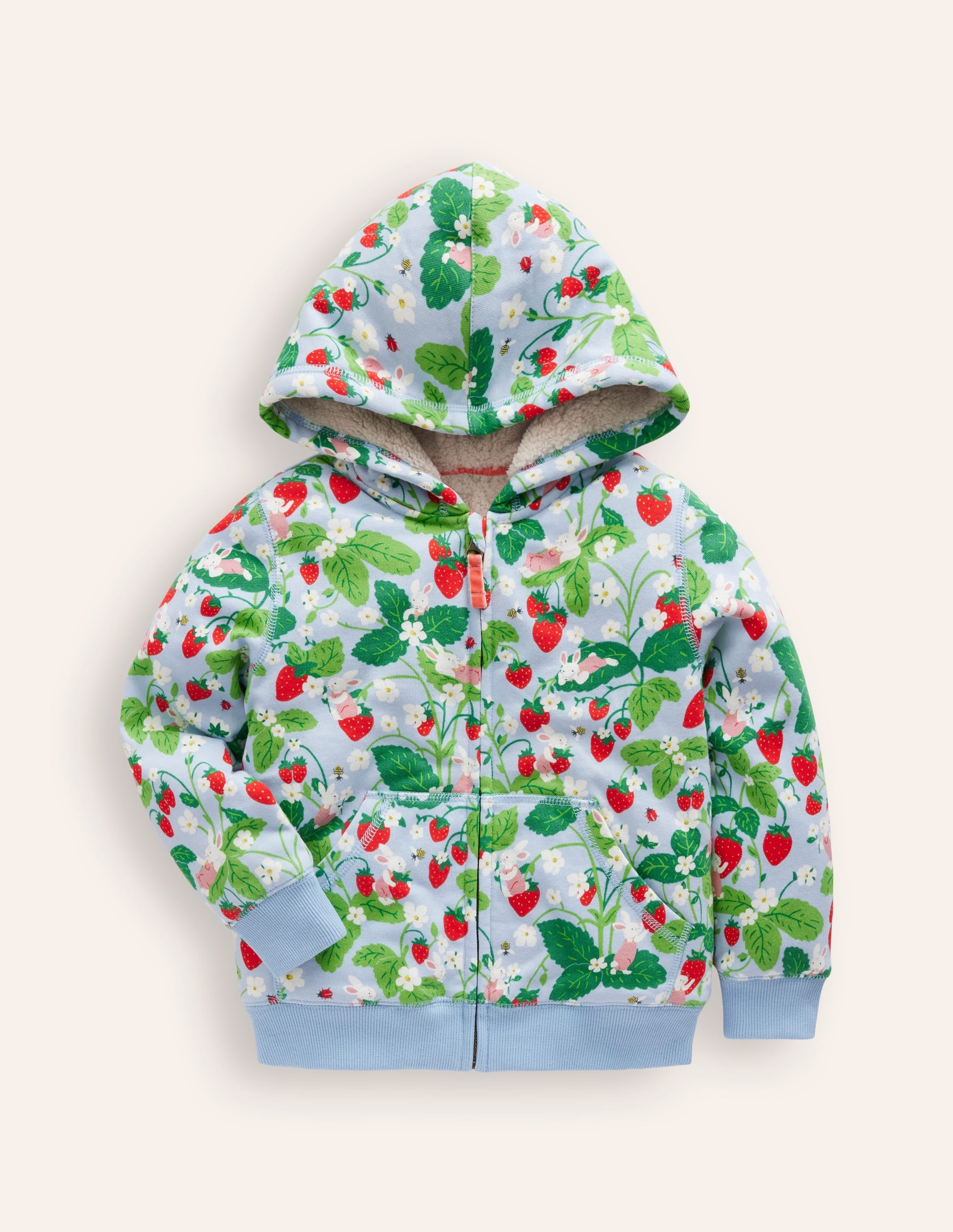 Shaggy-lined Hoodie-Strawberry Field Print - Image 1