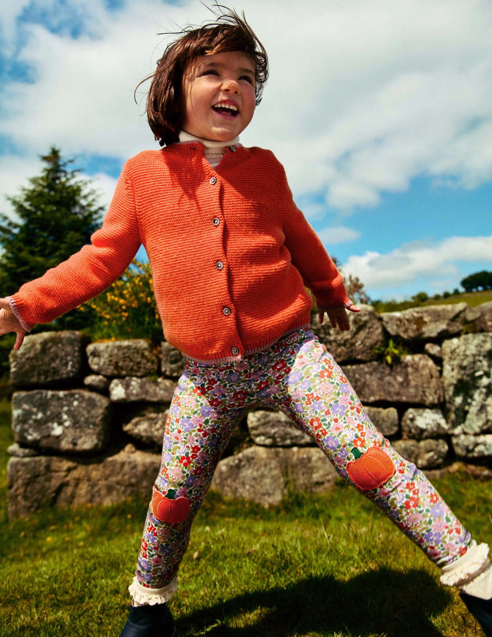Appliqué Leggings-Aster Purple Floral Pumpkin-4