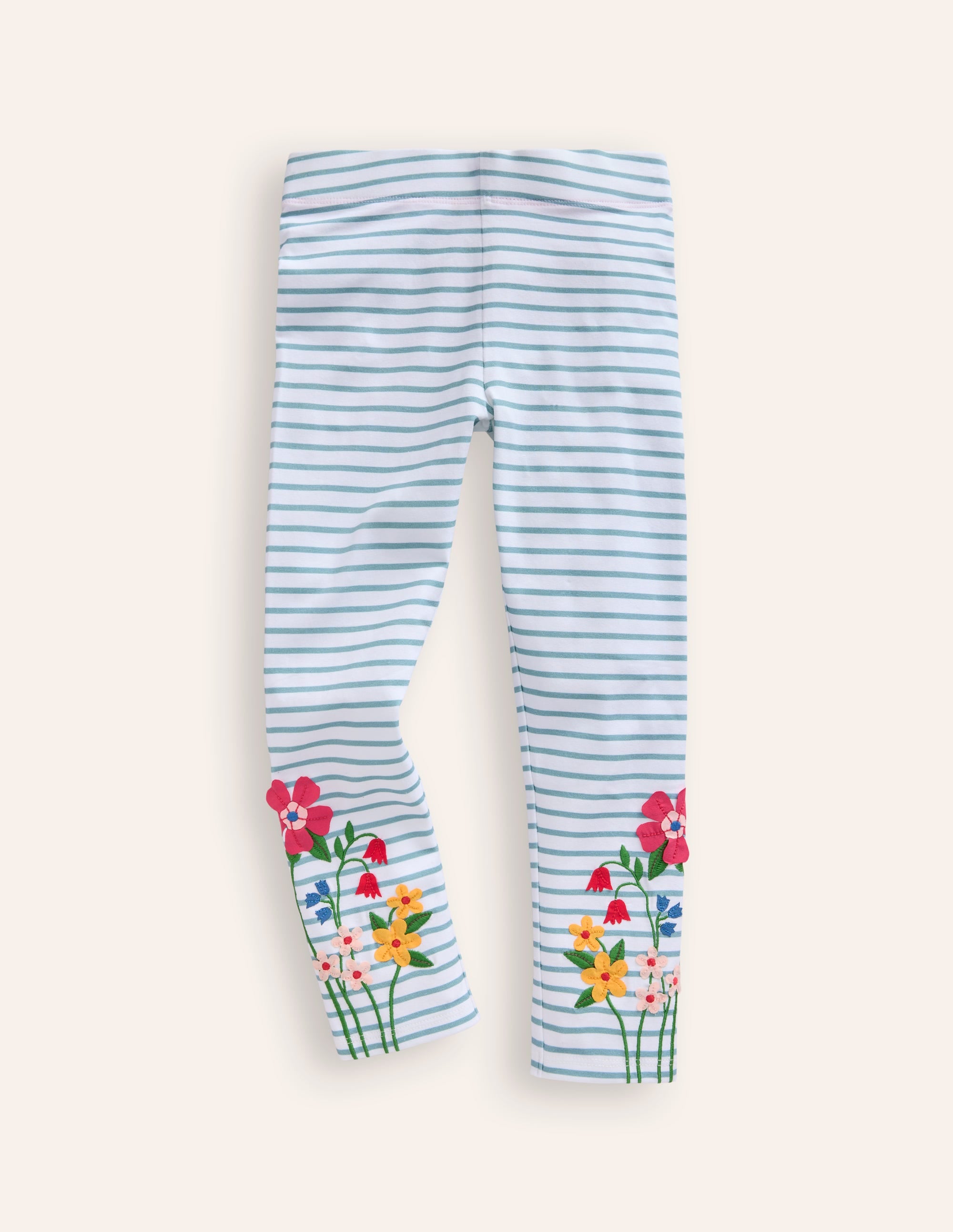 Appliqué Leggings-Ivory/ Vintage Blue Flowers - Image 1