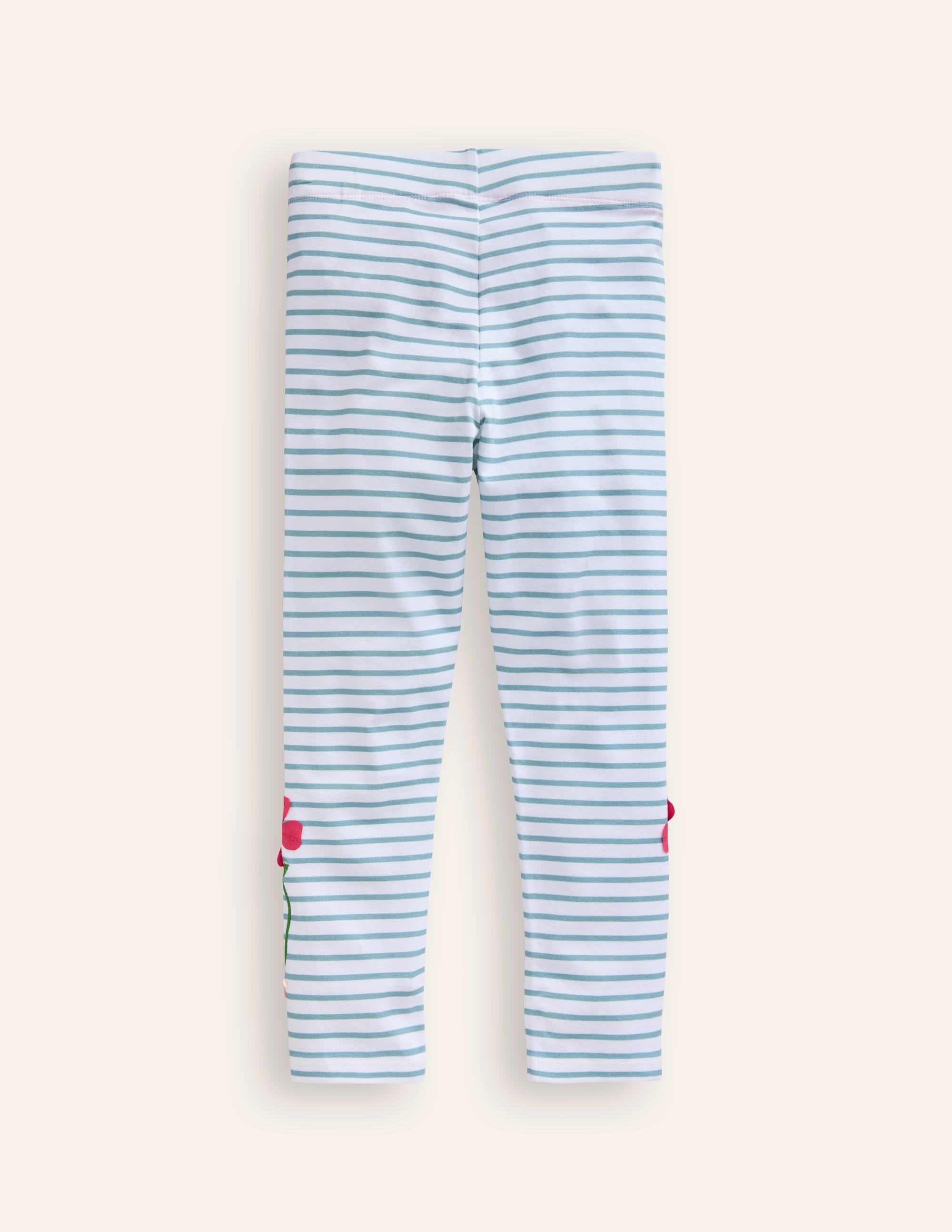 Appliqué Leggings-Ivory/ Vintage Blue Flowers - Image 2