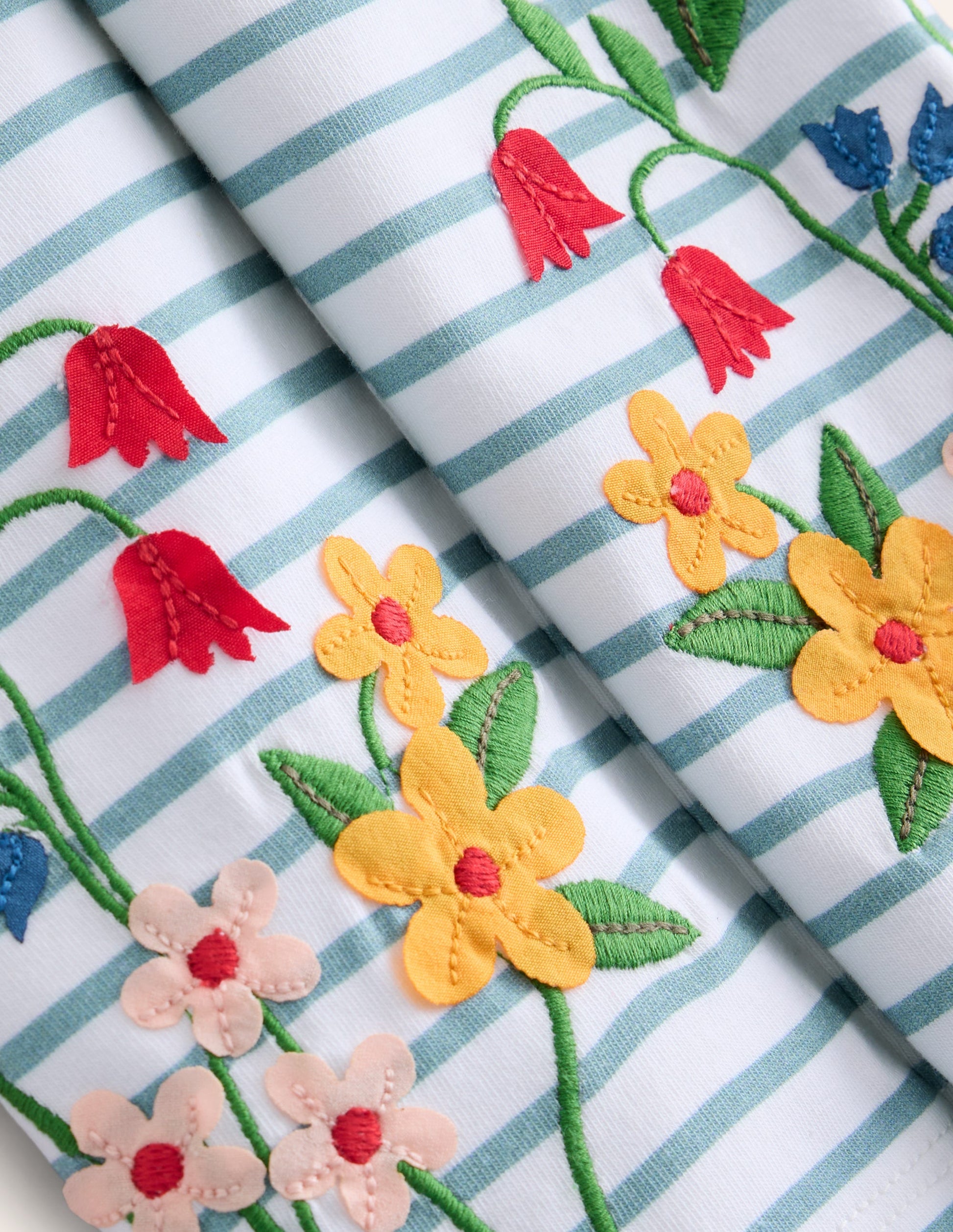 Appliqué Leggings-Ivory/ Vintage Blue Flowers-3