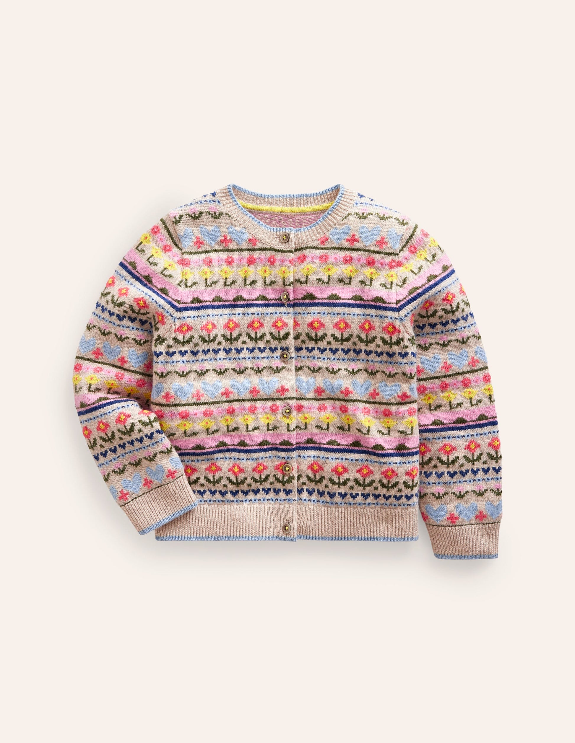 Floral Fair Isle Cardigan-Ecru Marl Flowers-5