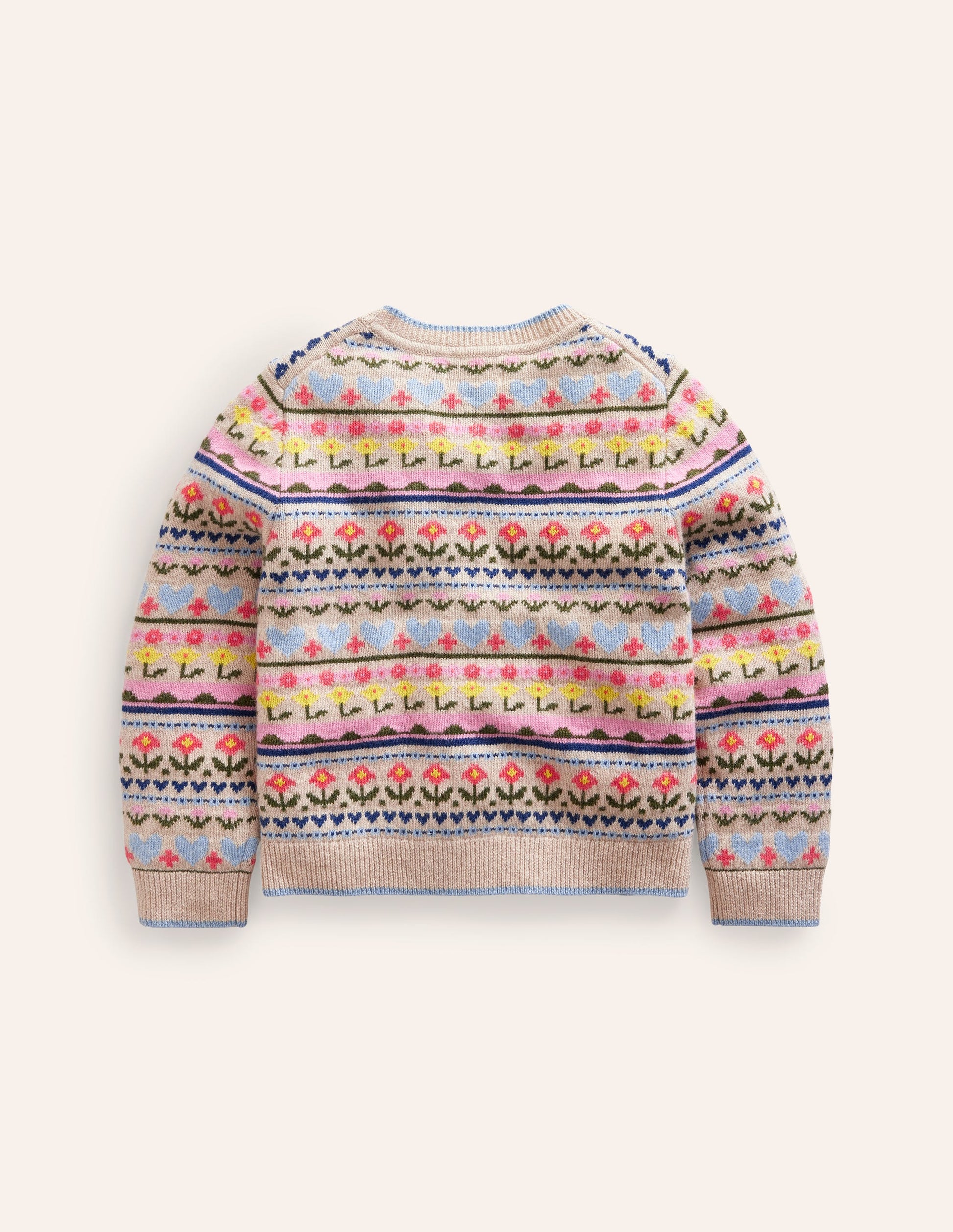 Floral Fair Isle Cardigan-Ecru Marl Flowers-6