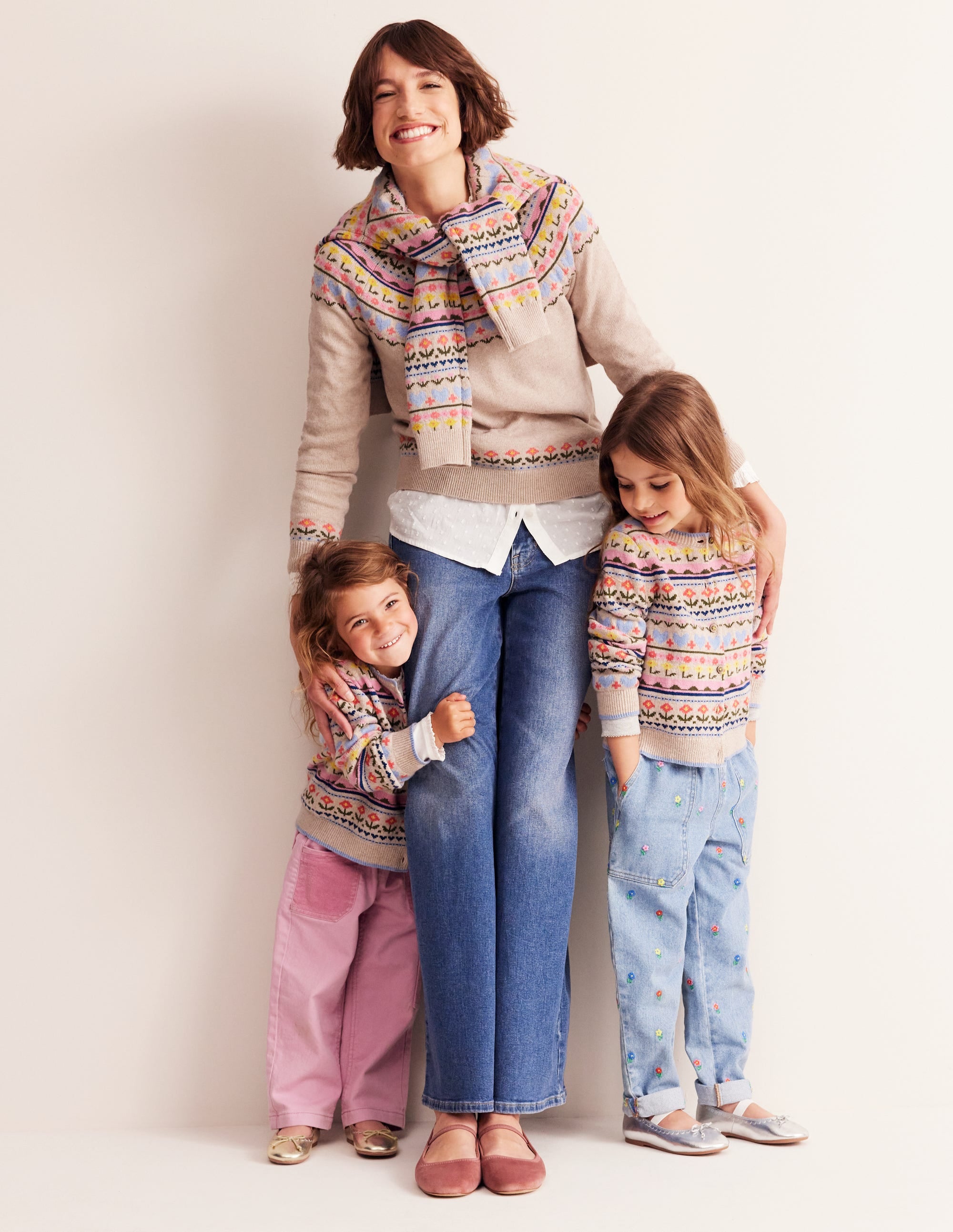 Floral Fair Isle Cardigan-Ecru Marl Flowers - Image 1