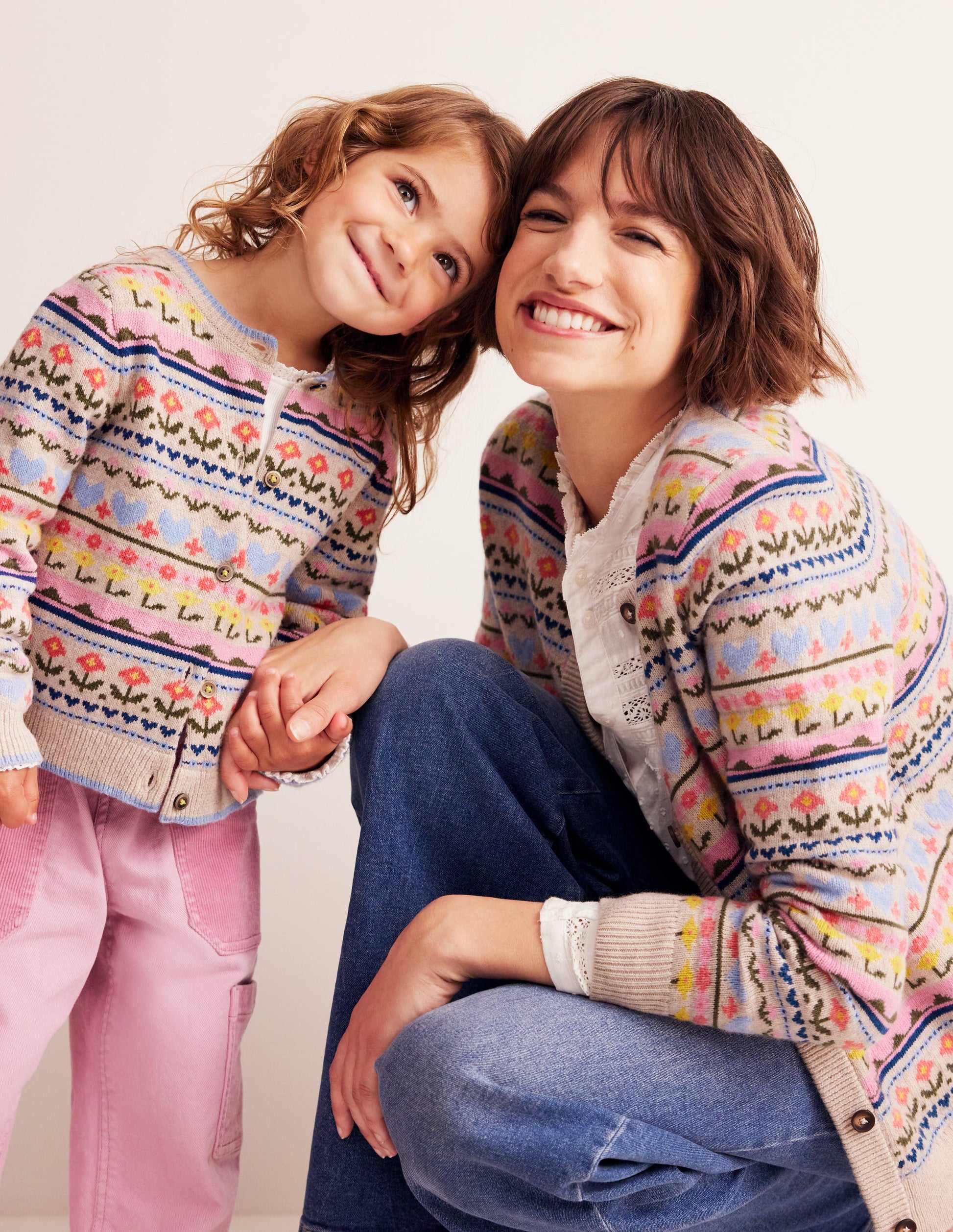Floral Fair Isle Cardigan-Ecru Marl Flowers-3