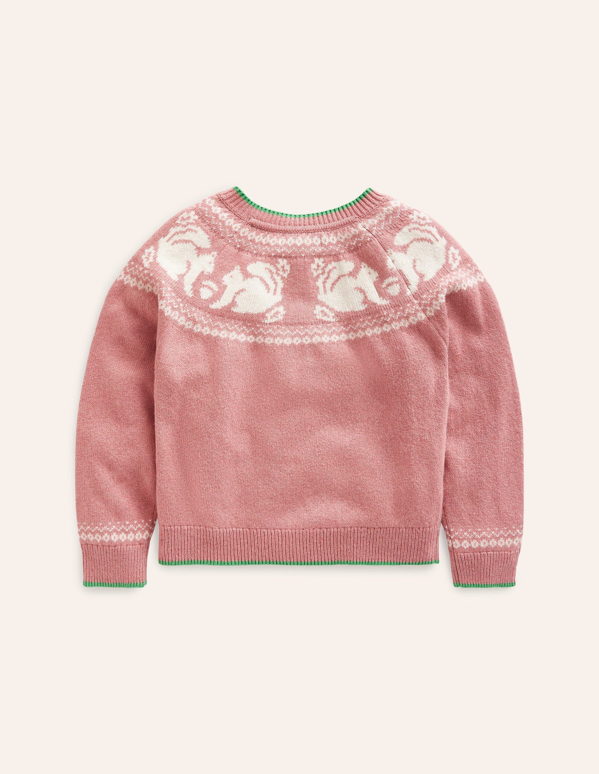 Edie Fair Isle Cardigan-Rose Blush Pink Squirrels-2