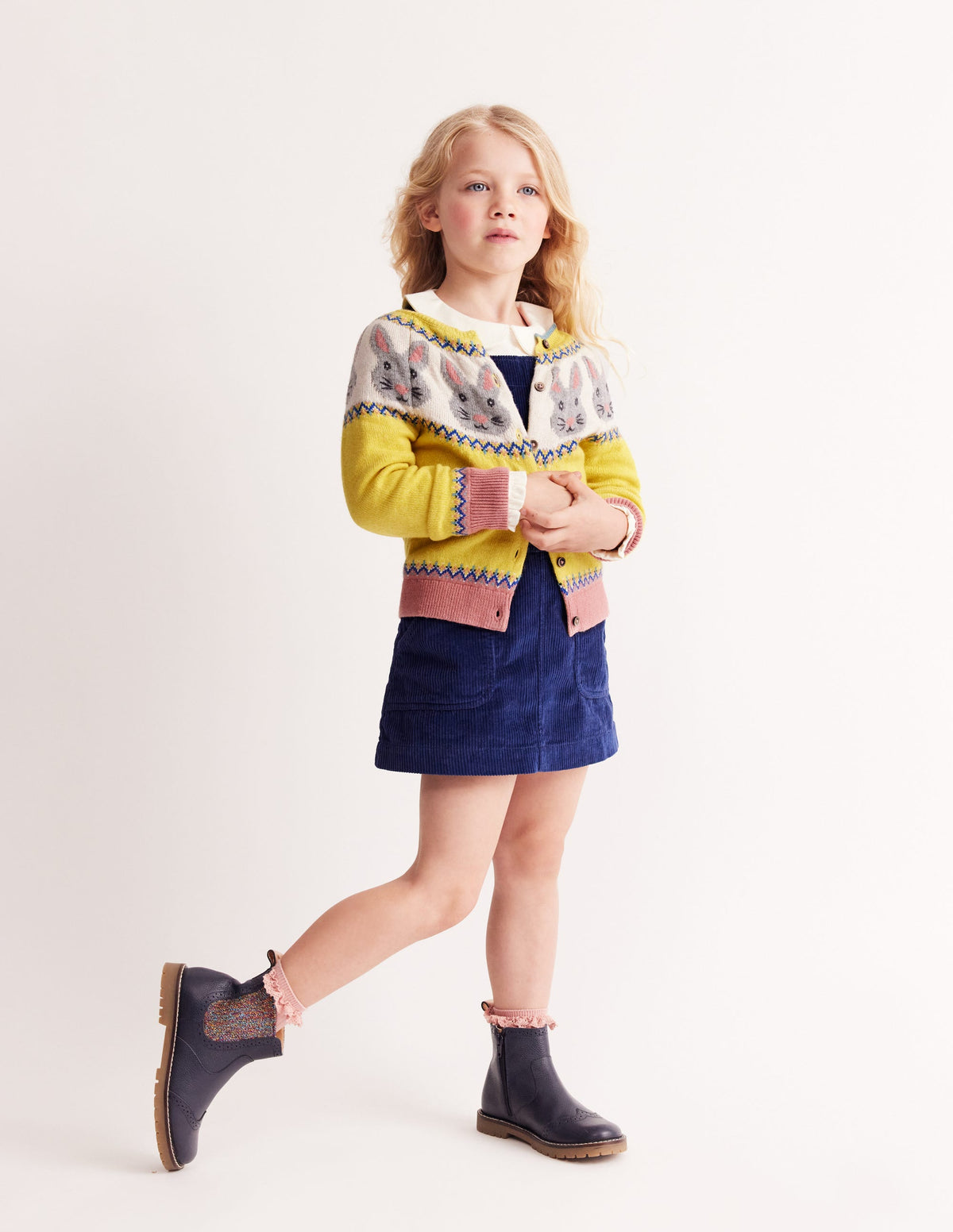 Edie Fair Isle Cardigan-Honeycomb Yellow Bunnies - Image 1