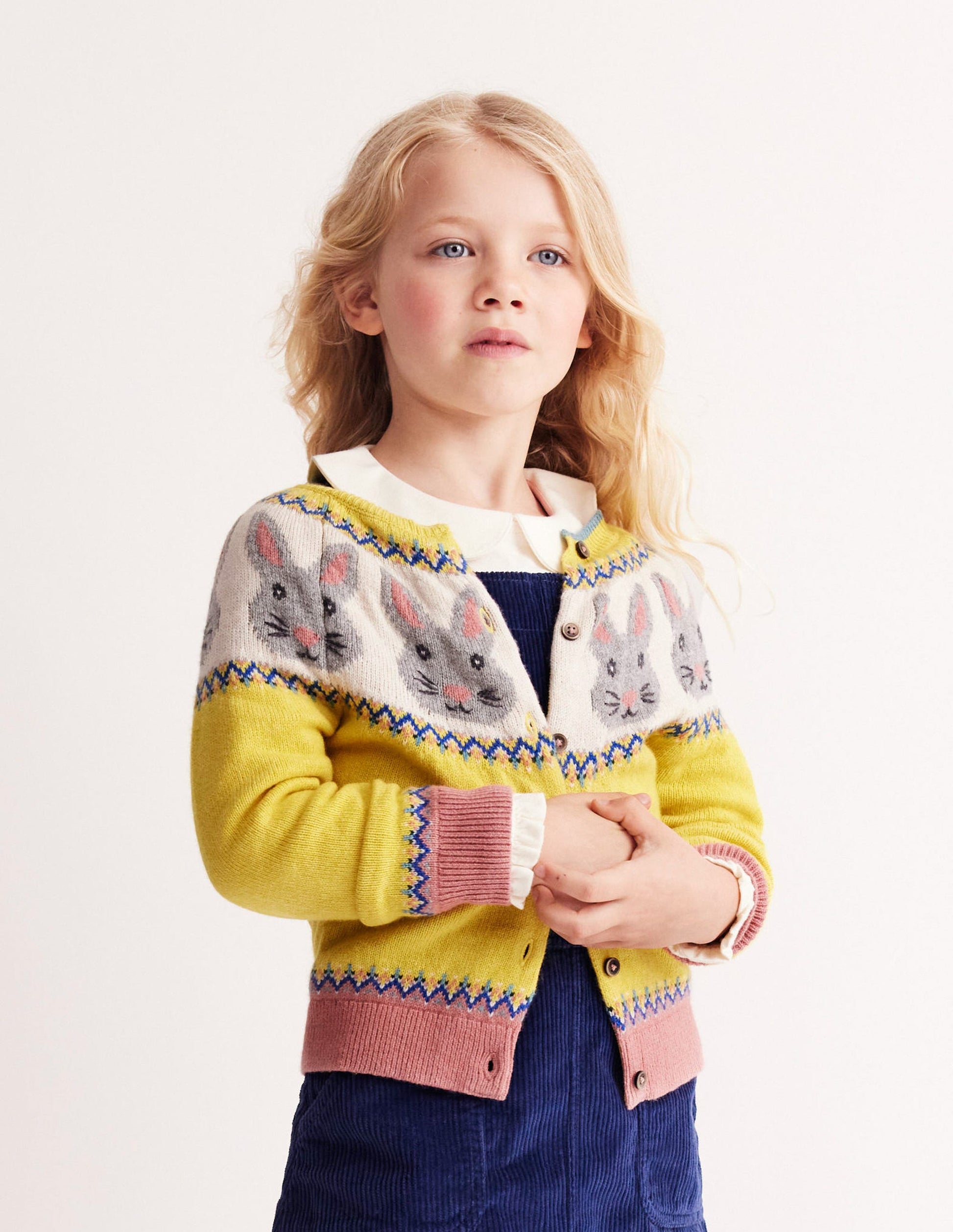 Edie Fair Isle Cardigan-Honeycomb Yellow Bunnies-7