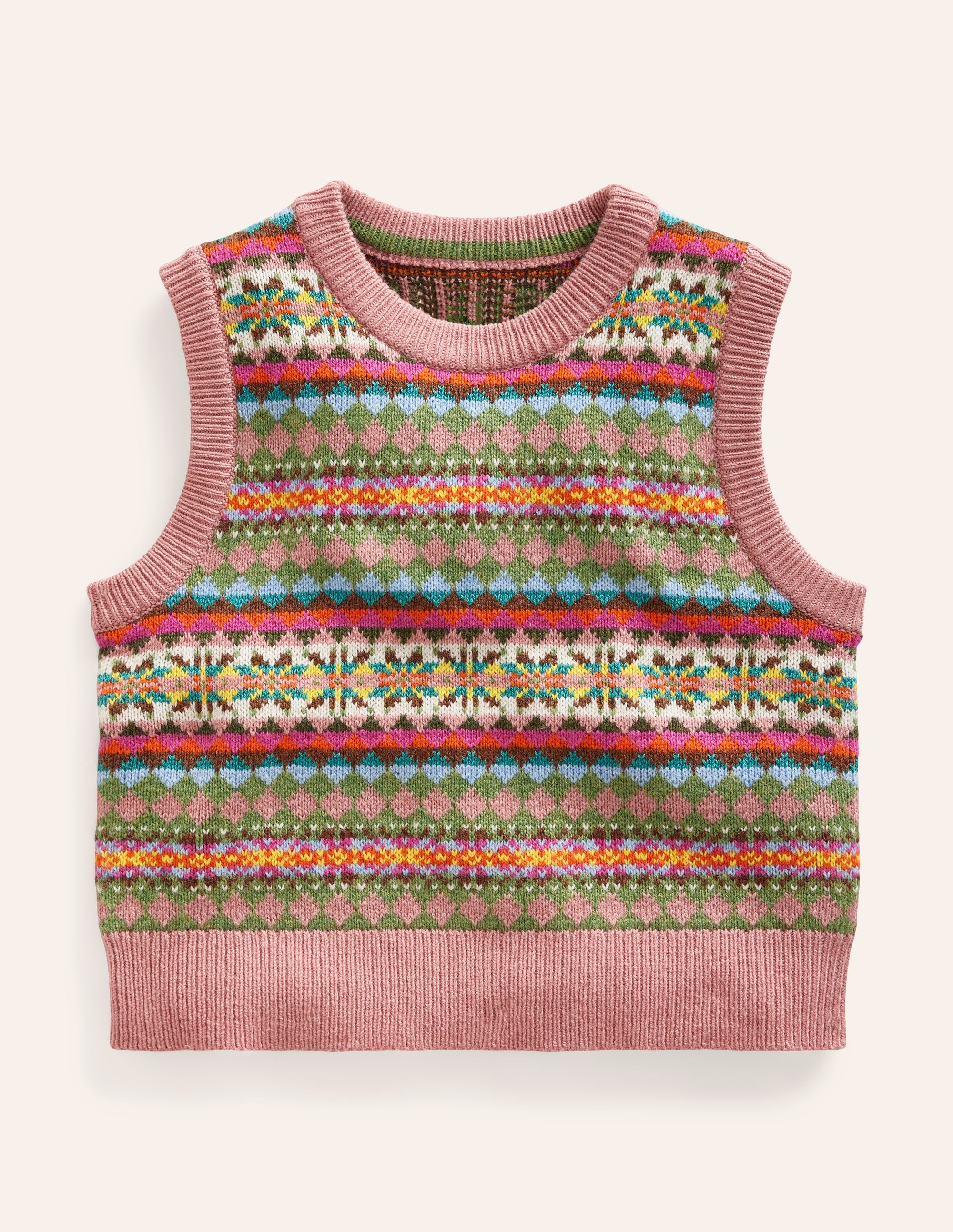 Fair Isle Knitted Tank-Green/ Pink Fair Isle - Image 5
