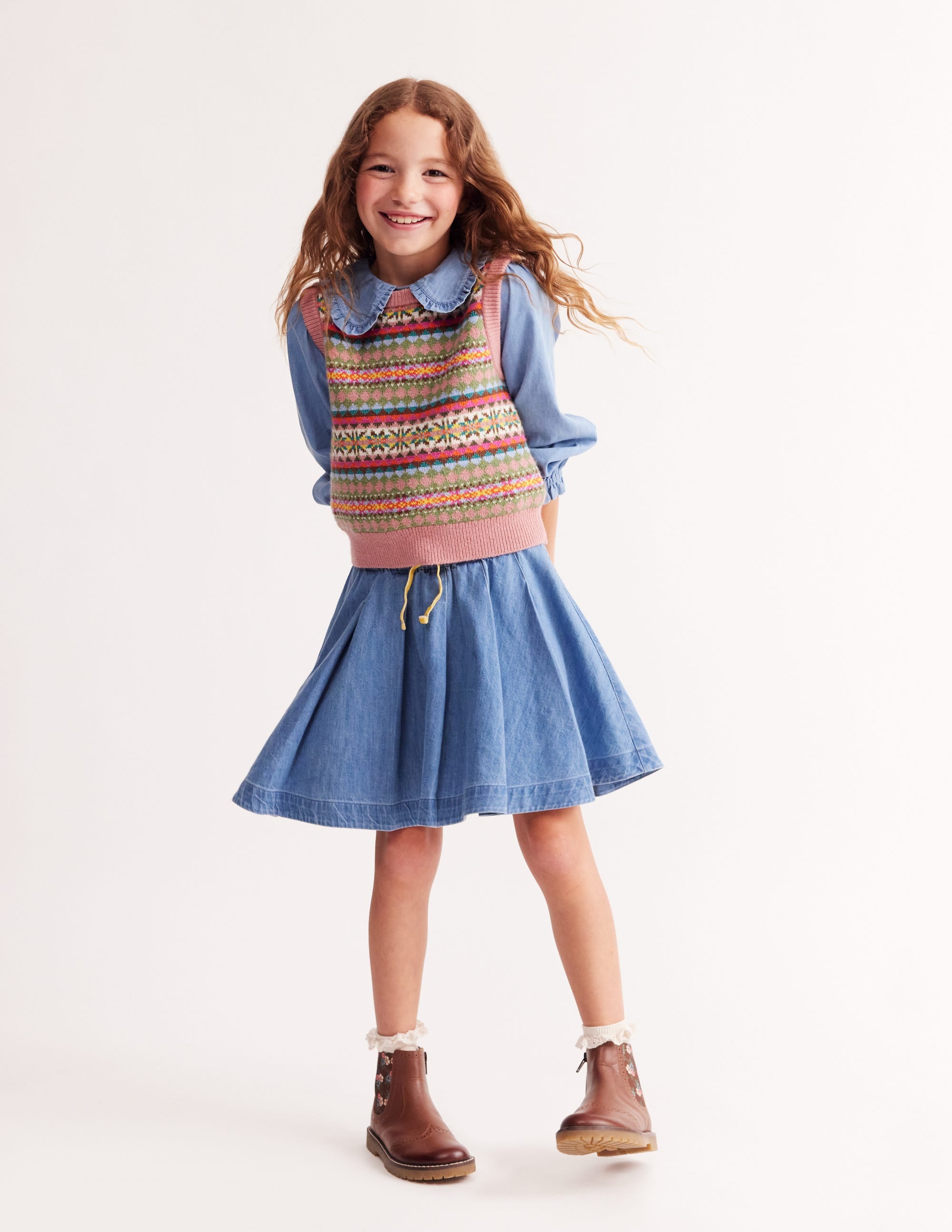 Fair Isle Knitted Tank-Green/ Pink Fair Isle - Image 4