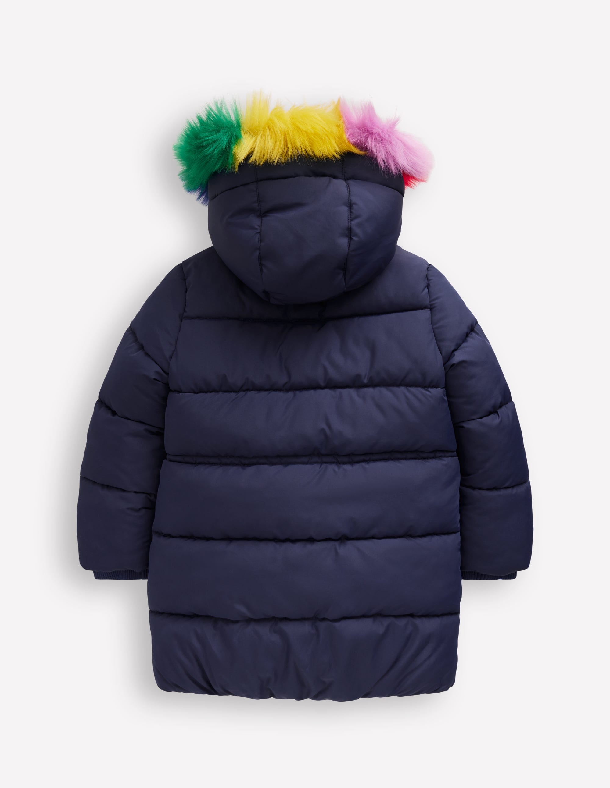 Longline Padded Coat-College Navy Rainbow Fur - Image 3