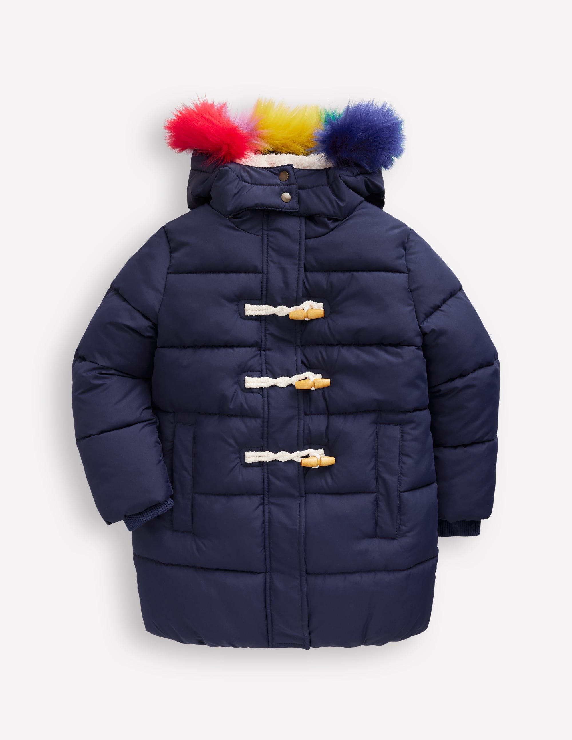 Longline Padded Coat-College Navy Rainbow Fur - Image 2