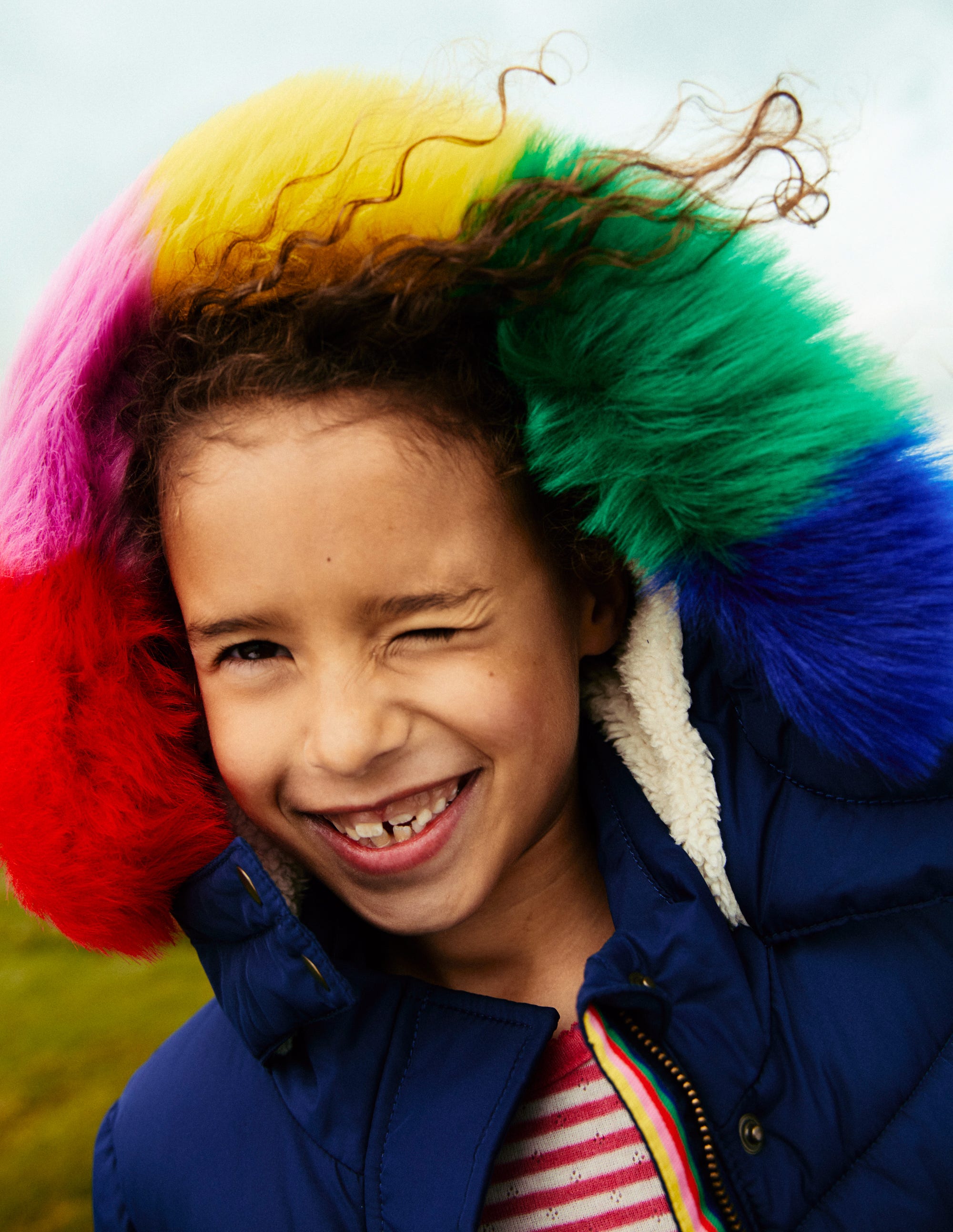 Longline Padded Coat-College Navy Rainbow Fur - Image 7