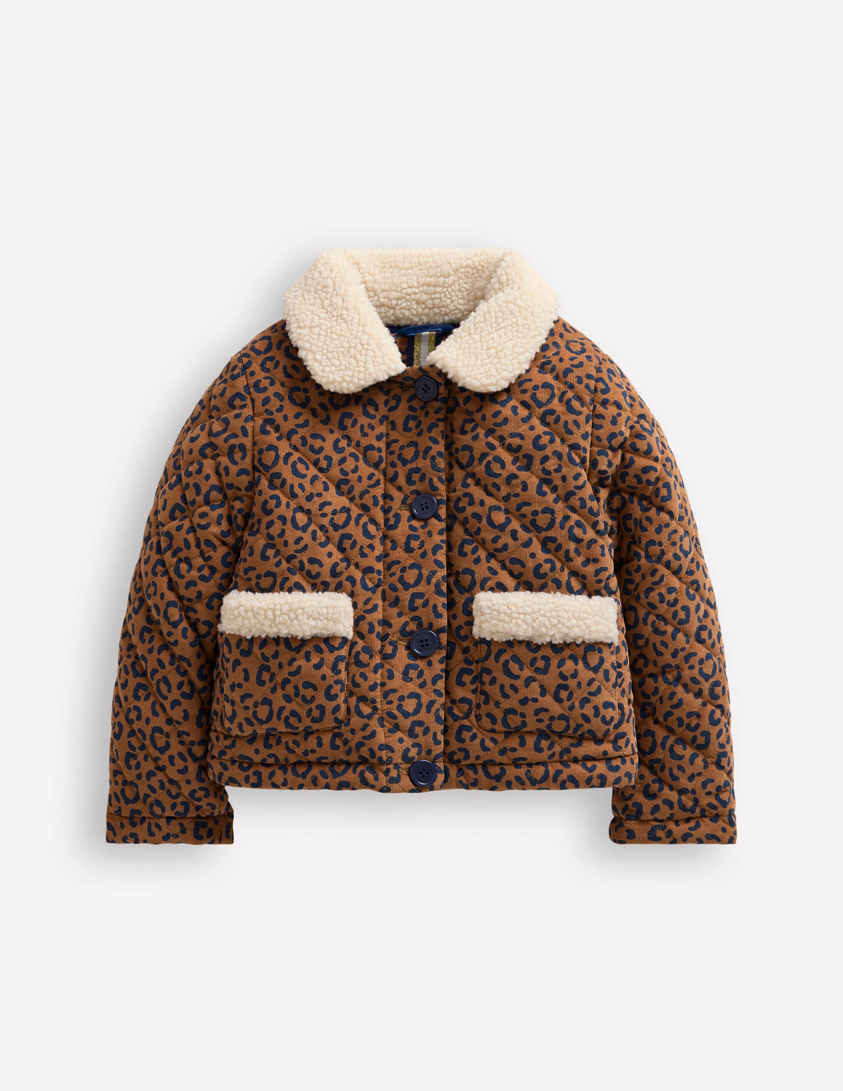 Borg Collared Cord Jacket-Tan Leopard Print - Image 1
