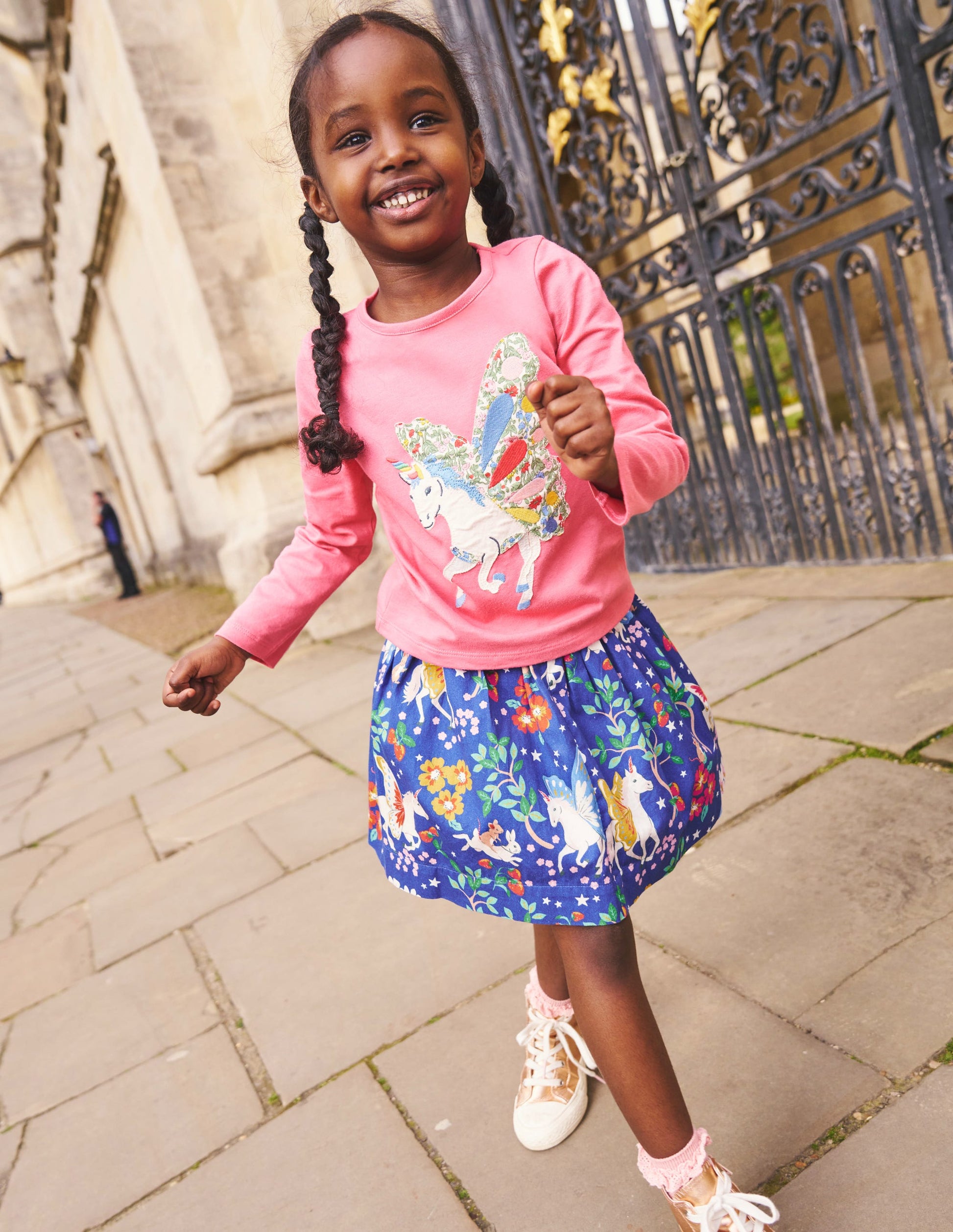 Printed Pull-On Twirly Skirt-Blue Enchanted Unicorn-4