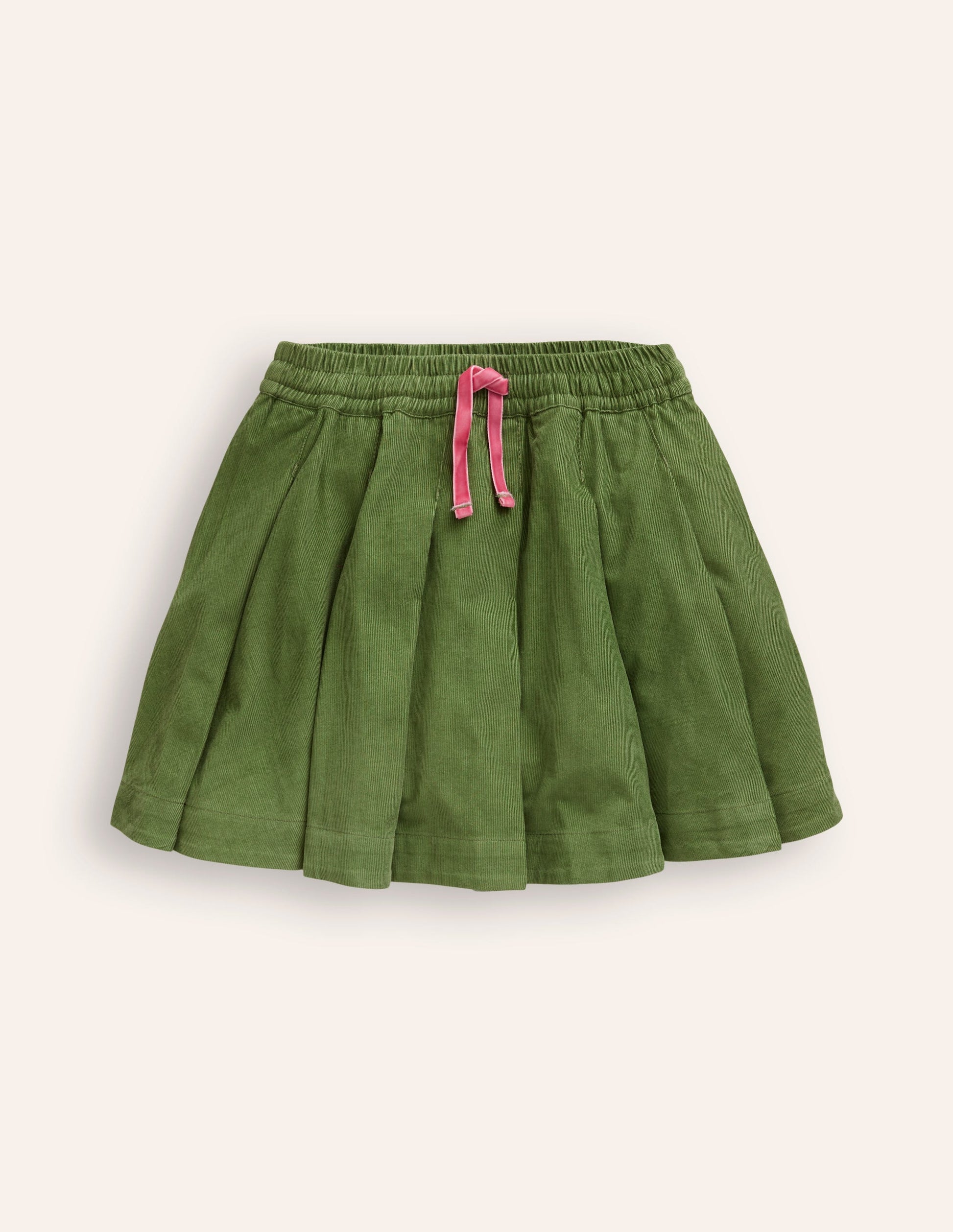 Pull-On Twirly Pleated Skirt-Iguana Green Cord-1