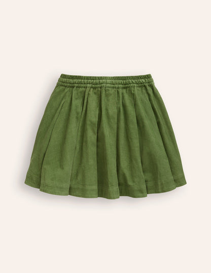 Pull-On Twirly Pleated Skirt-Iguana Green Cord-2