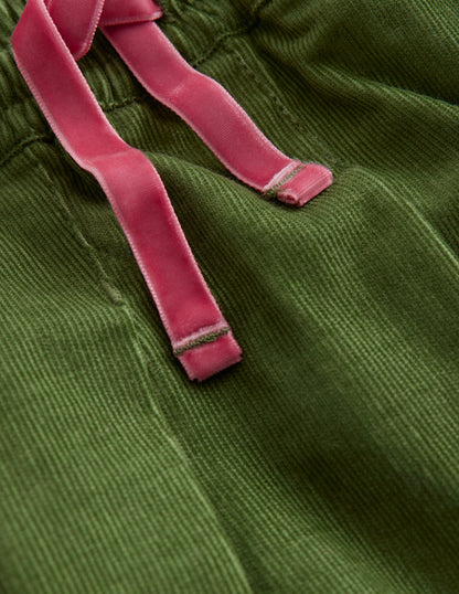 Pull-On Twirly Pleated Skirt-Iguana Green Cord-3